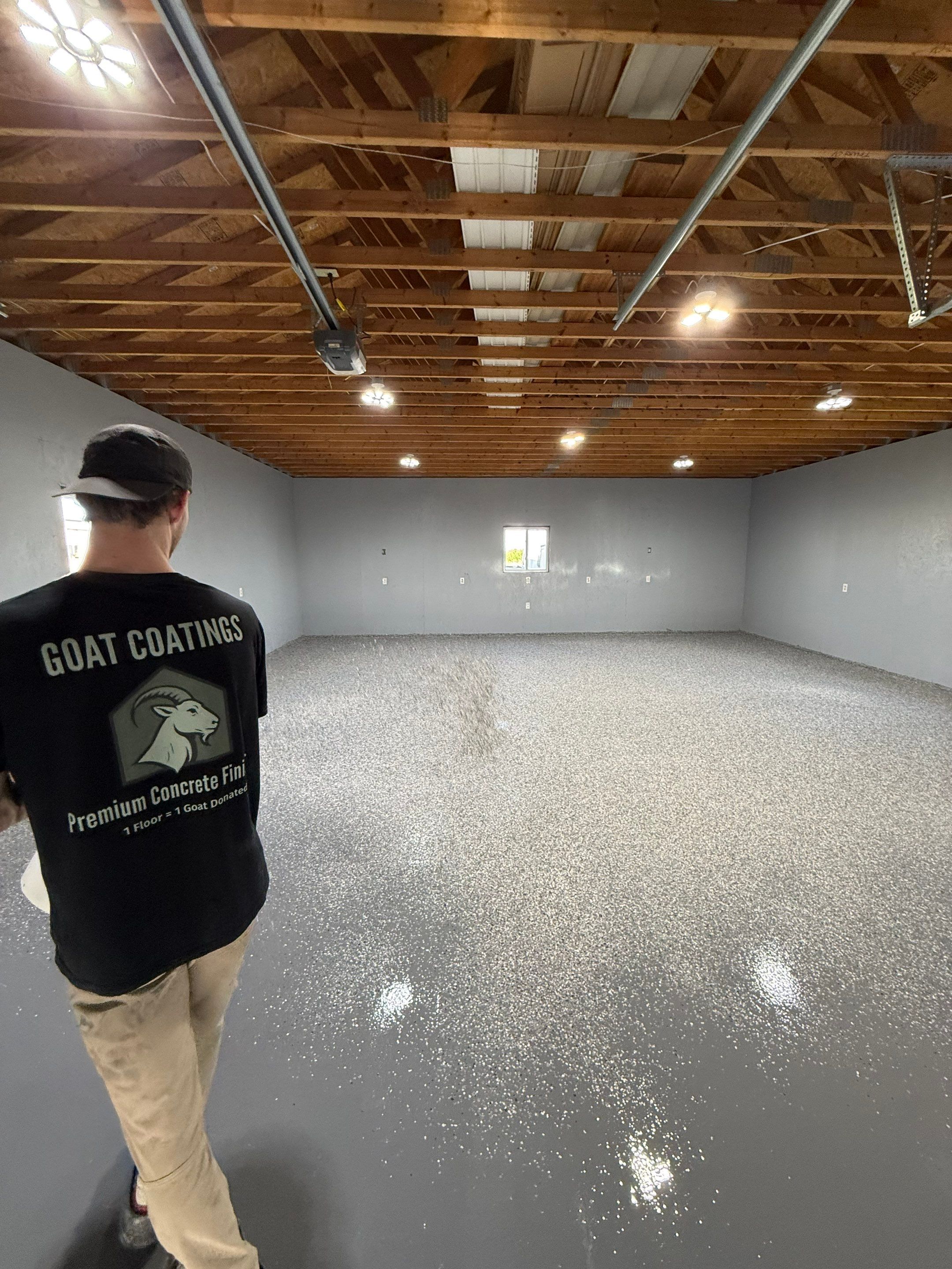 Four-Stall Garage Epoxy Floor Coating in Hampton by Goat Coatings