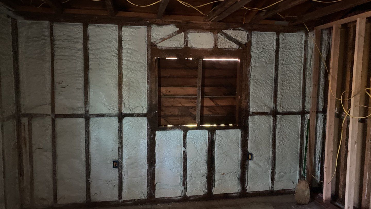 Spray Foam Insulation on small room by Straight Edge Roofing Inc