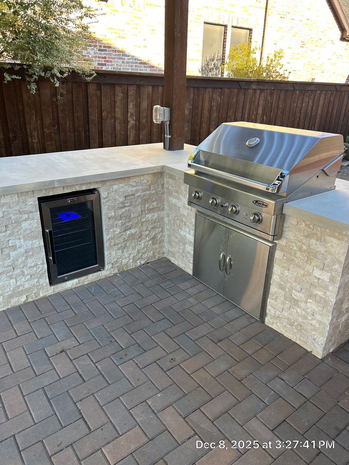 Geometric Pool with Pergola and Outdoor Kitchen by Pinnacle Pools and Spas - DFW