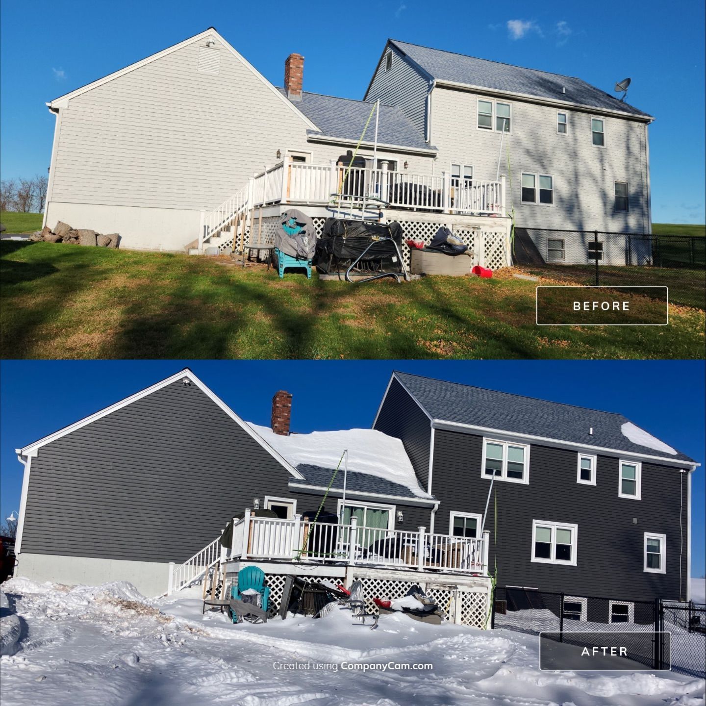 Drastic siding color change with Cert. Monogram D/4 x 12'6" clapboard, Smoky Gray by DiGiorgi Roofing and Siding Inc