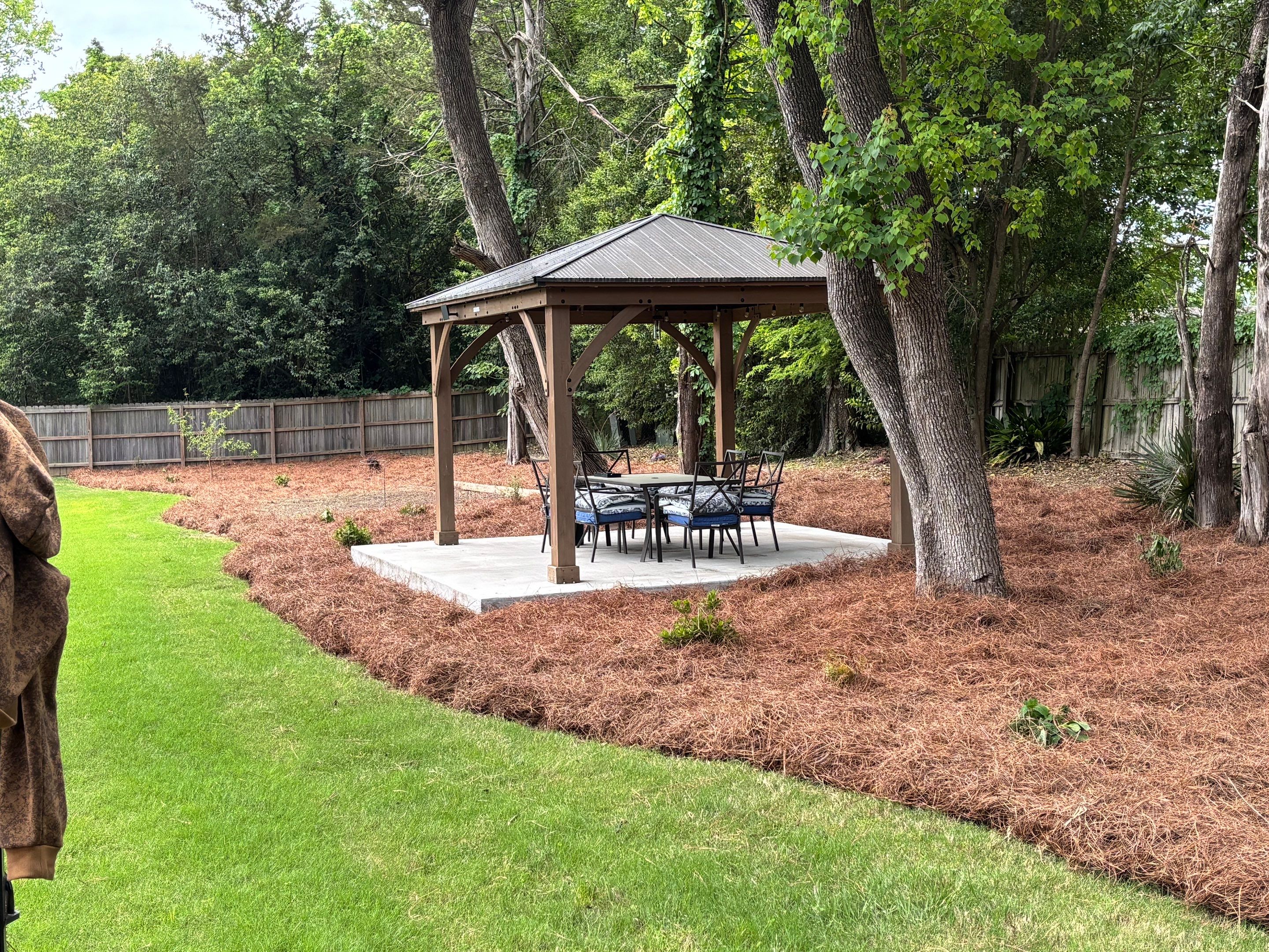 Backyard Pine Straw Mulching and Landscape Bed Preparation in Montgomery by BTops Landscaping Inc.