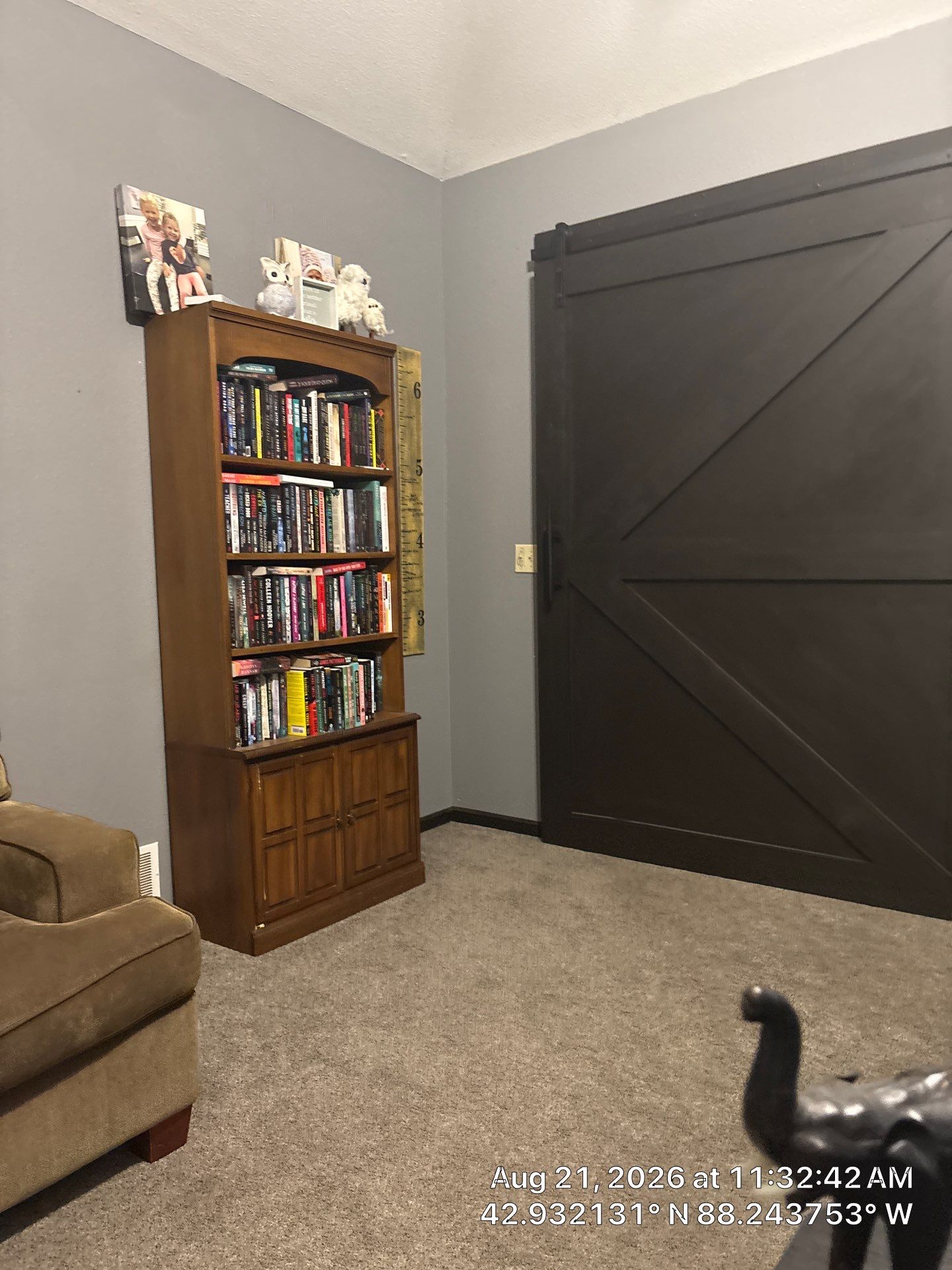 Dark Sliding Barn Door and Caged Light Ceiling Fan Installation in Waukesha by CompanyCam Sales Demo