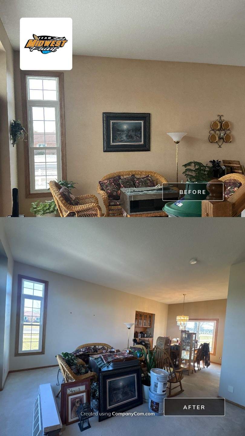 Ankeny Residential Interior | SW Duration in Natural Linen, Velvet Antler Accents & Clary Sage Bath with ProMar Flat White Ceilings by Midwest Paint LLC