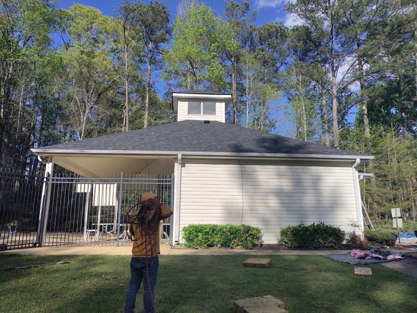 Pool House Roof Replacement using Owens Corning Onyx Black by Inspector Roofing and Restoration