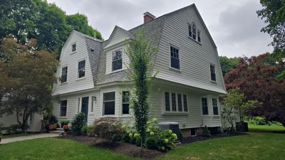 White cedar shingles and windows in Wayland, MA