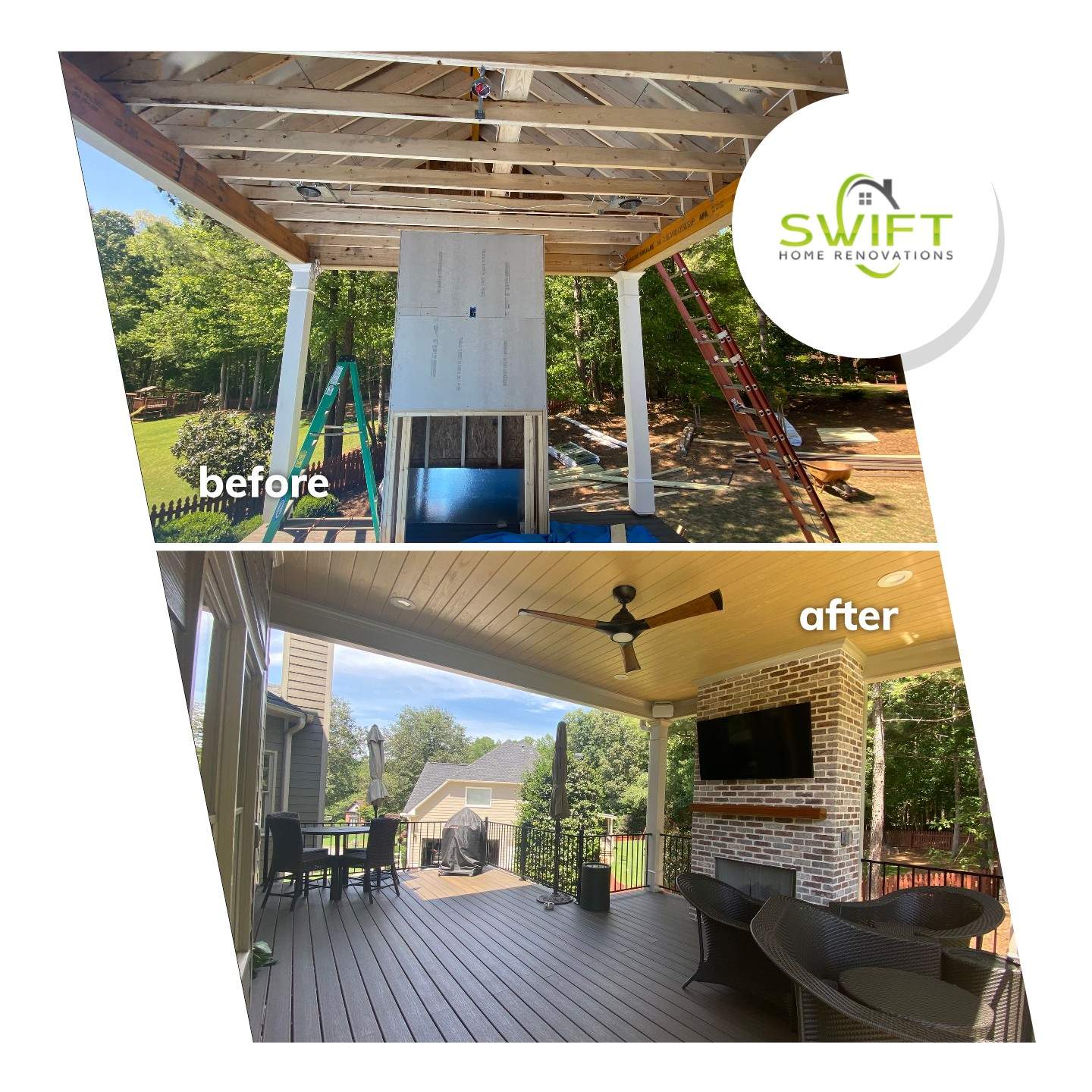 Covered Porch and Composite Deck Addition in Woodstock by Swift Home Renovations