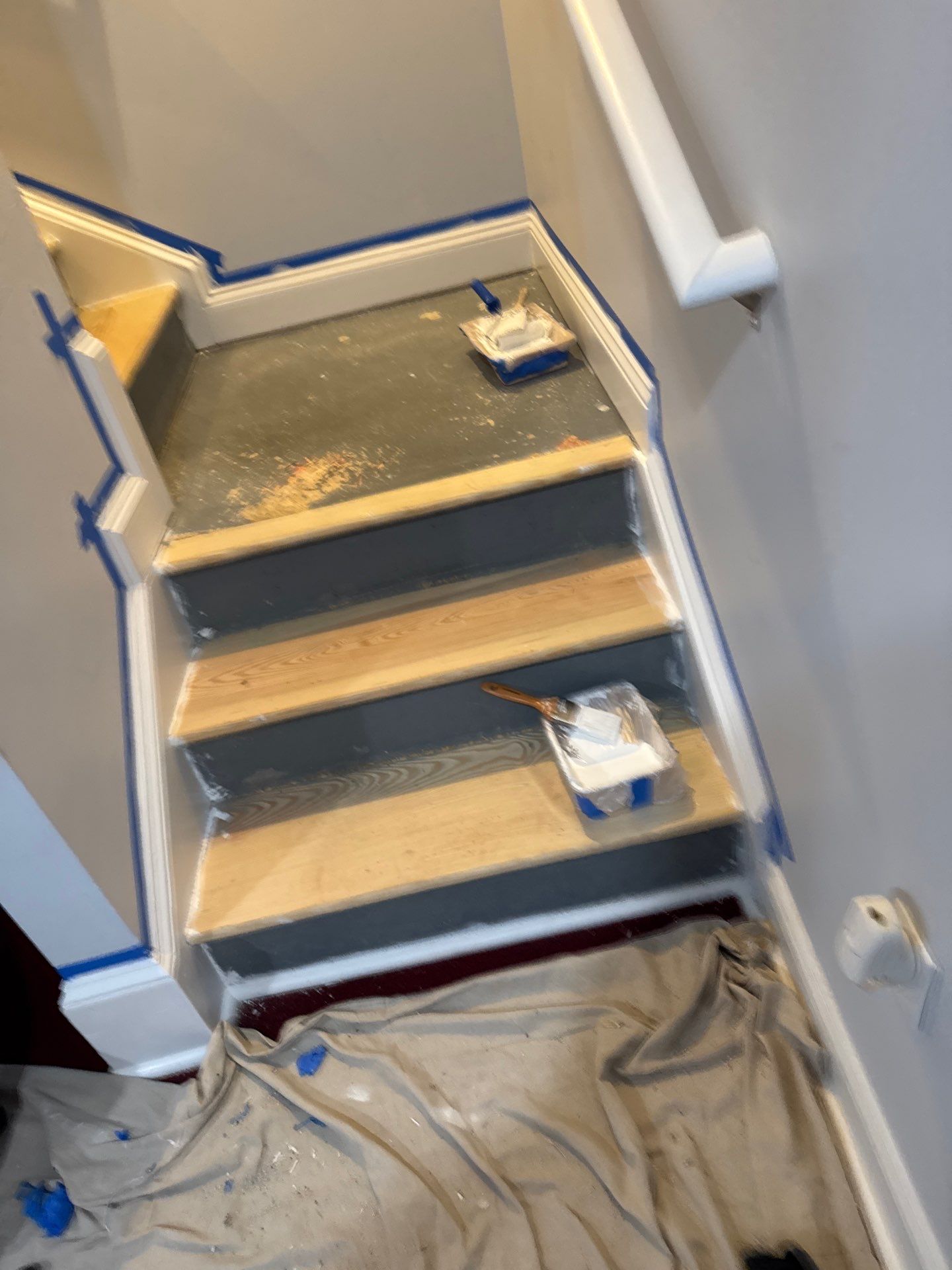 Stairway Installation using t vinyl stair tread and reversibleriser by La Bendicion Contruction Llc