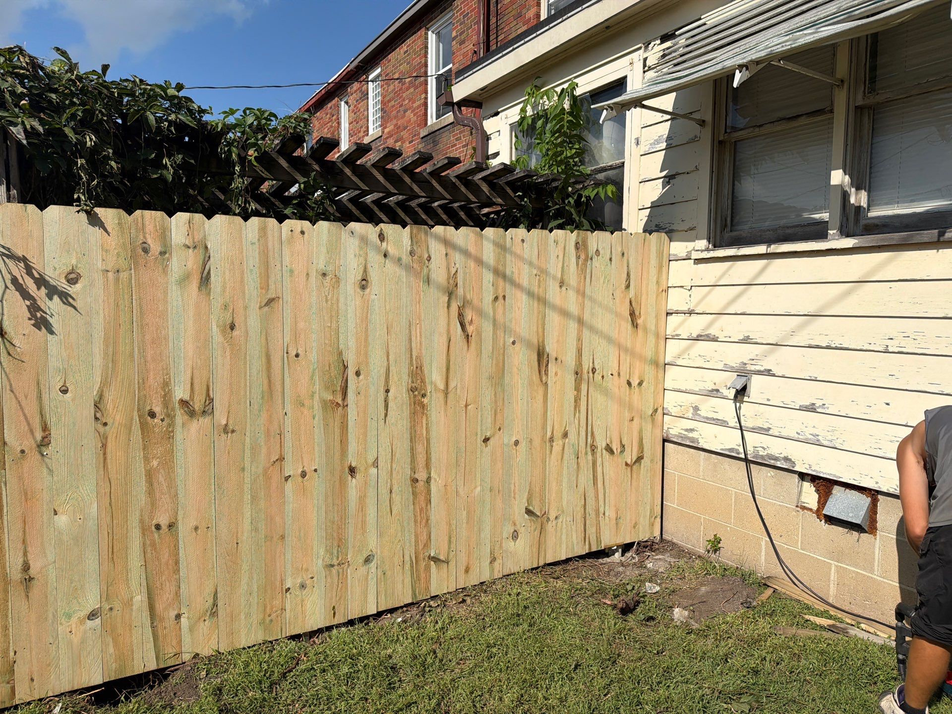 New Treated Wood Privacy Fence and Metal-Framed Gates by Perfect Picket Fence and Stain