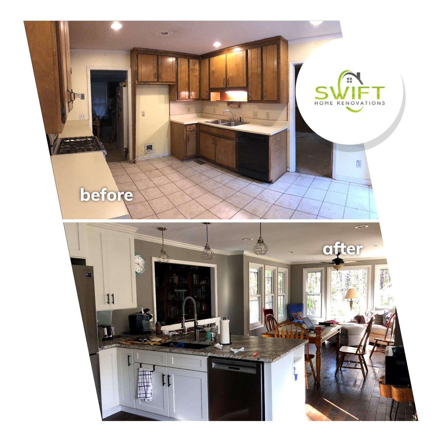 Open Concept Kitchen Remodel With White Shaker Cabinets in Kennesaw by Swift Home Renovations