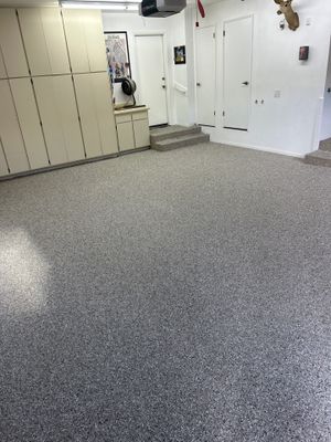 Creekbed Flake Polyurea Garage Floor Installation in Morro Bay