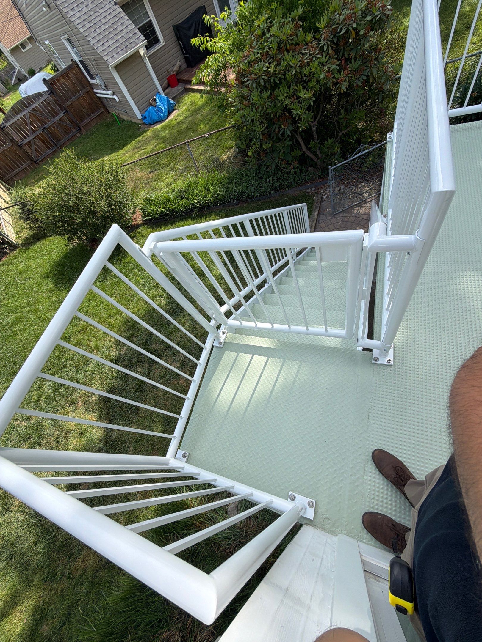 White Powder-Coated Outdoor Railings in Rockville & Staircase and Deck Refurbishment  by Capitol Iron Works