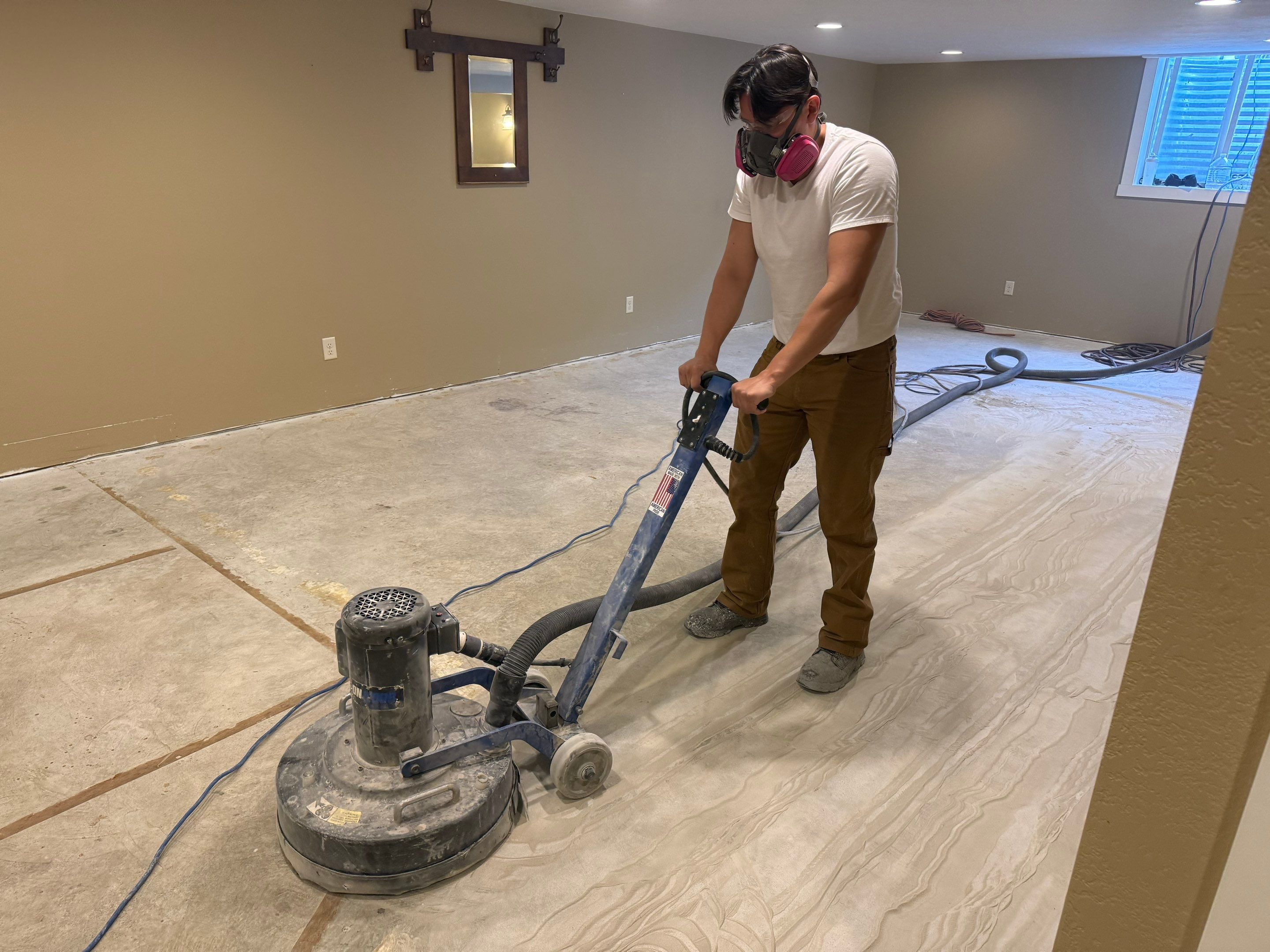Decorative Flake Concrete Floor Coating for Larchwood Basement by Select Painting, Coatings & Garage Cabinets