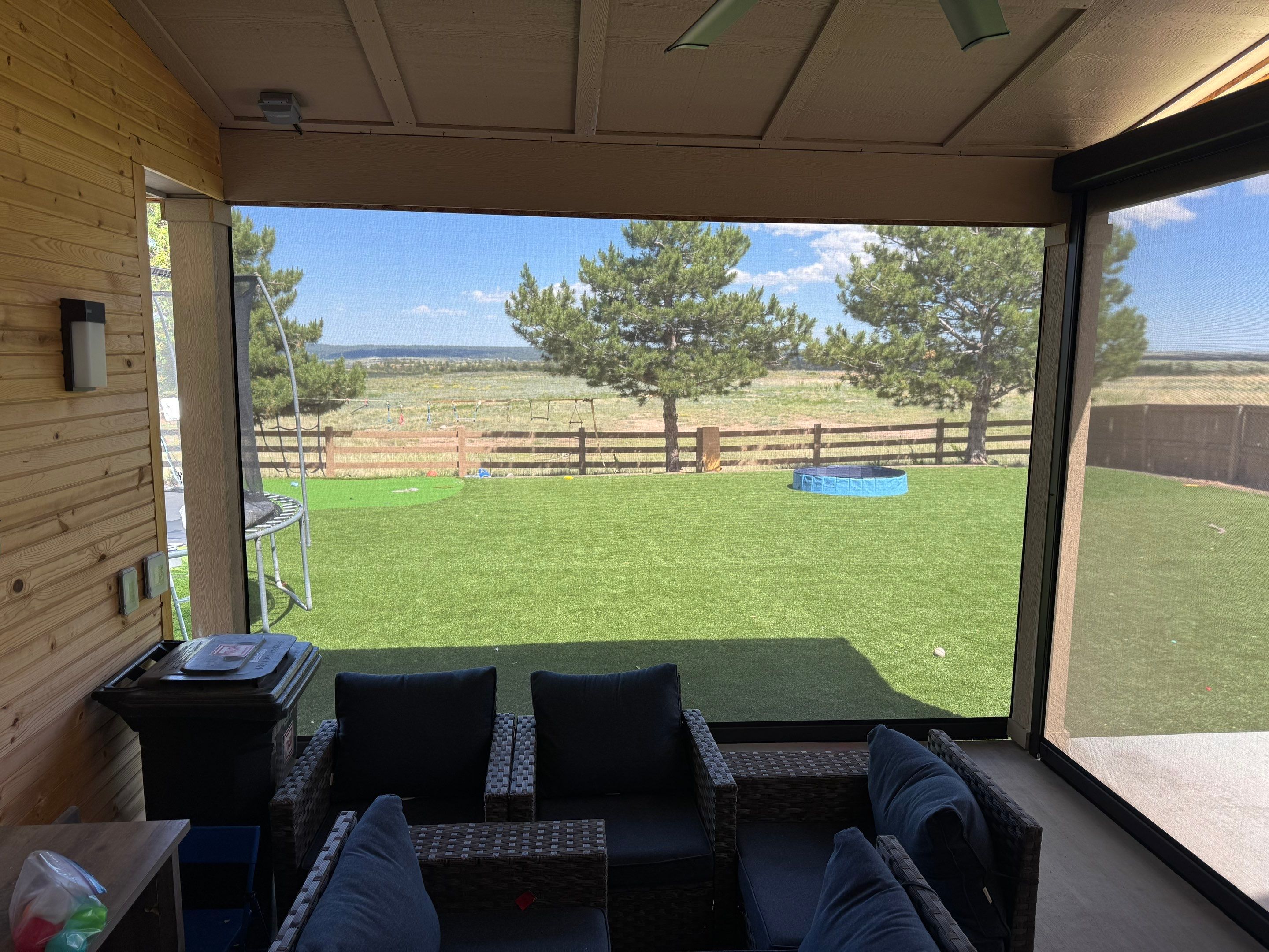 Motorized MagnaTrack Privacy Screen Installation on Castle Rock Patio by Outdoor Solutions Colorado