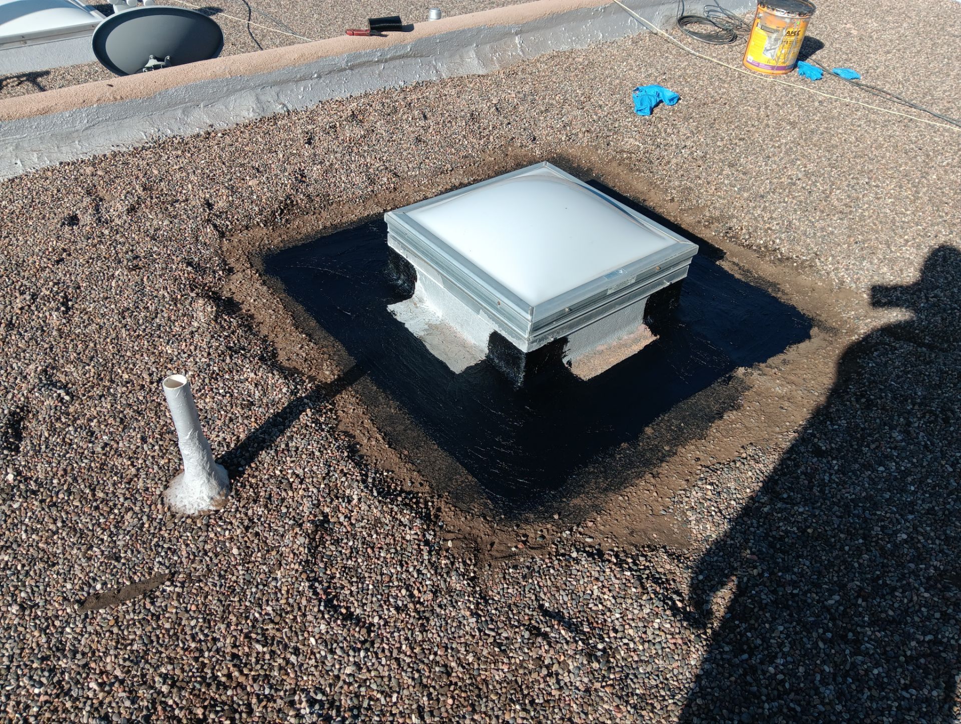 Roof Maintenance and Low-E Tempered Glass Skylight Replacement on Gravel Roof in Northwest Albuquerque by Doyle Roof Masters Inc