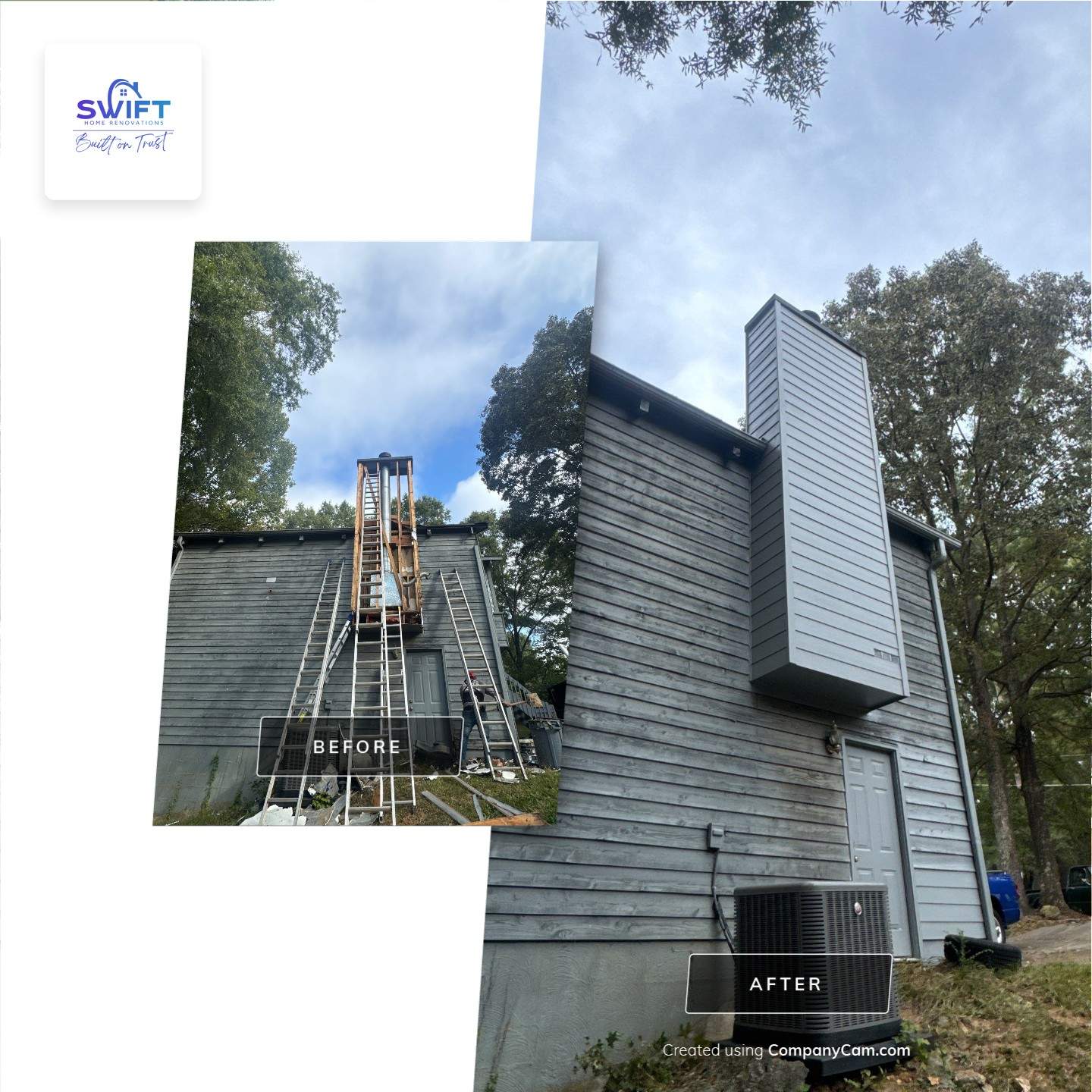 Chimney Chase Siding Replacement and Exterior Painting in Cartersville by Swift Home Renovations 