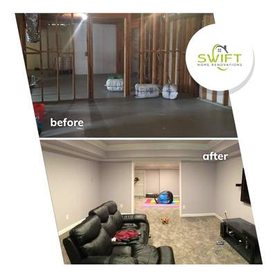 Finished Basement with Custom Media Room and Bathroom in Duluth