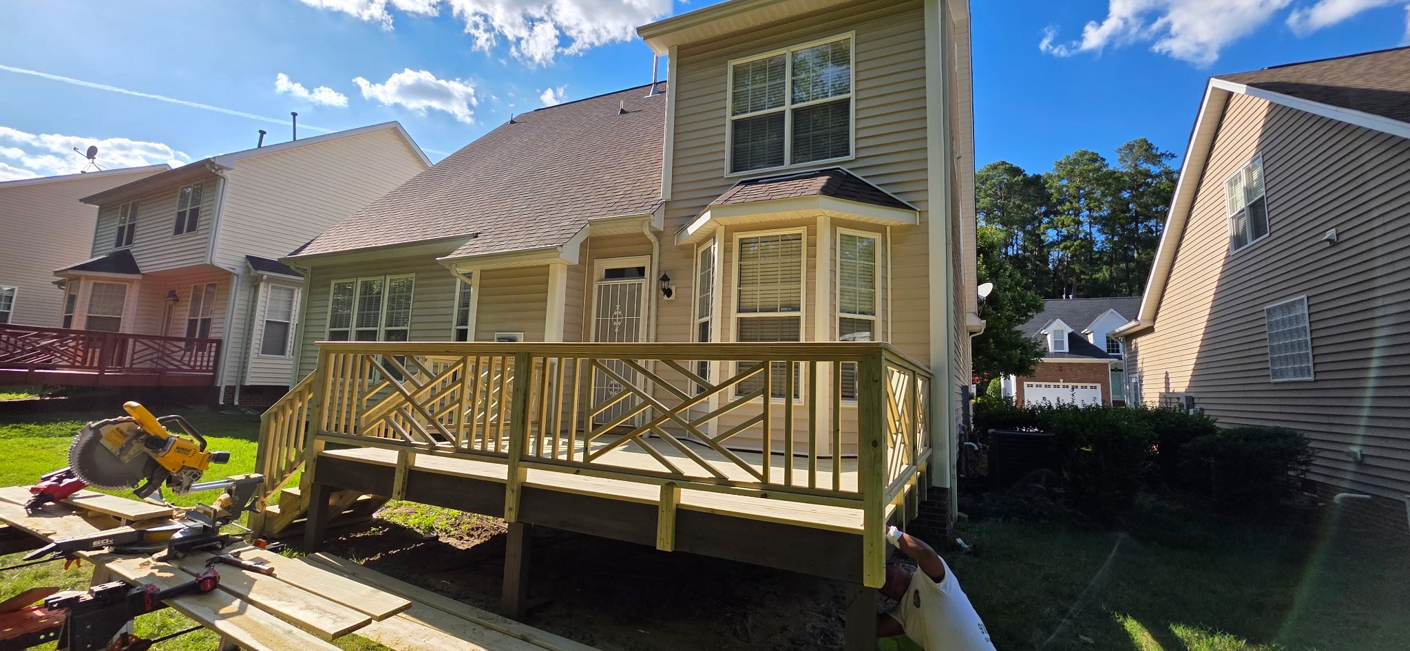 Raleigh Wooden Deck Resurfacing and Decorative Lattice Railing Upgrade by The Remodeling Company