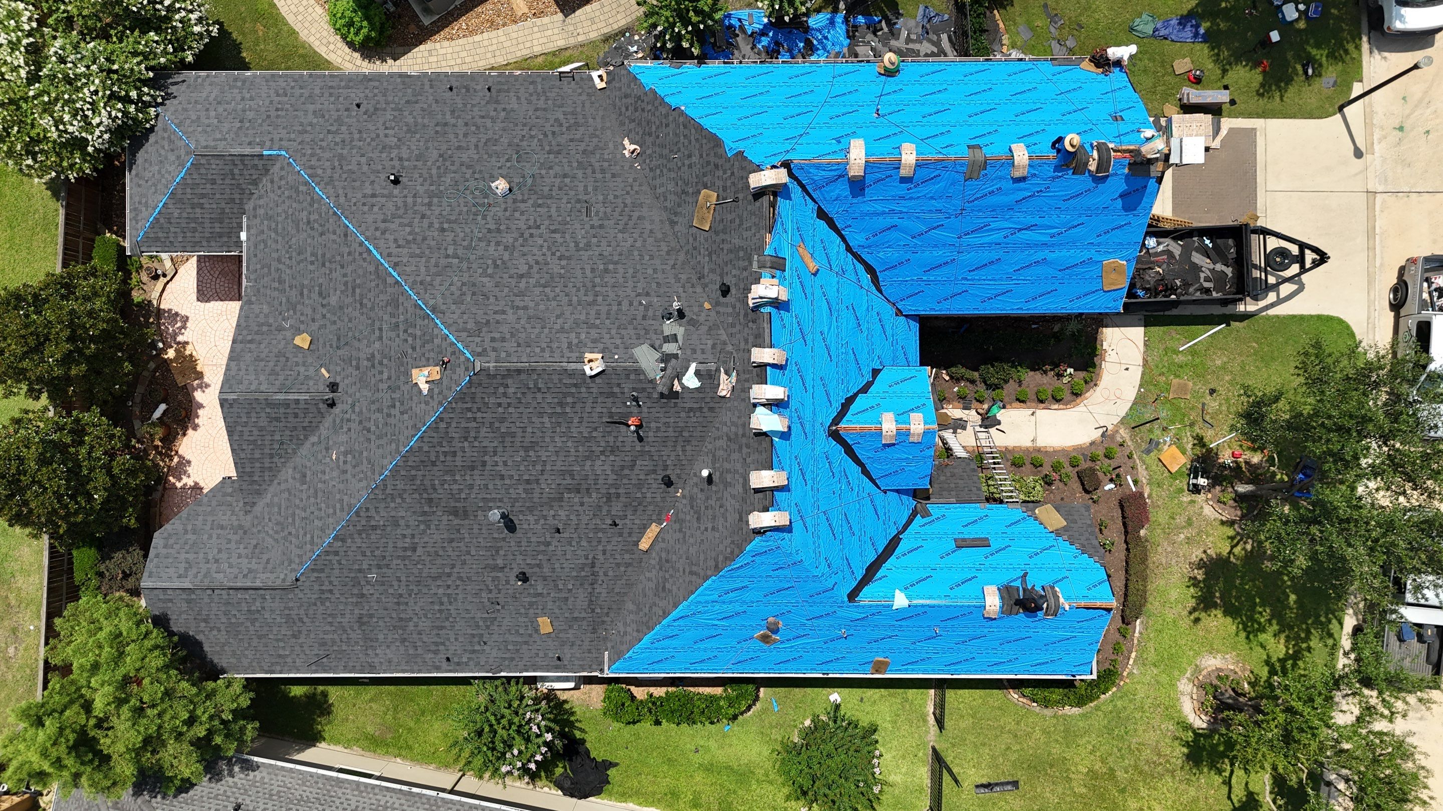 Residential Roofing Installation using Certainteed Landmark after last year's tornado in Cypress by Core Four Roofing