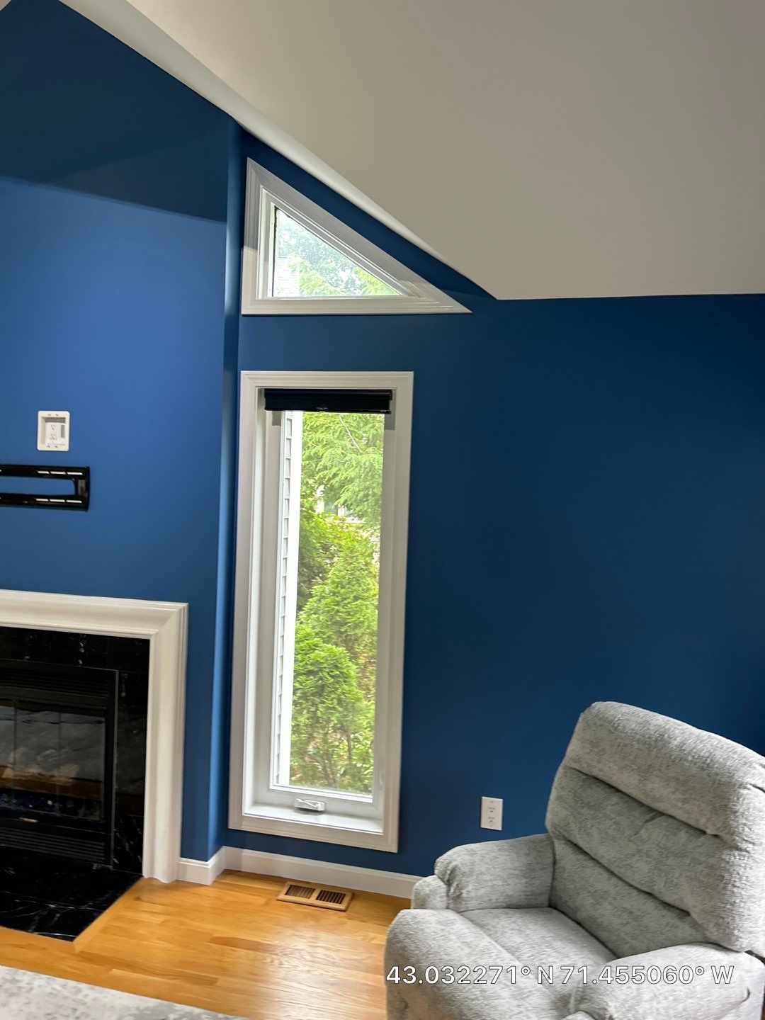 Interior Living Room Painting with Deep Blue Walls in Manchester by The Persnickety Painters