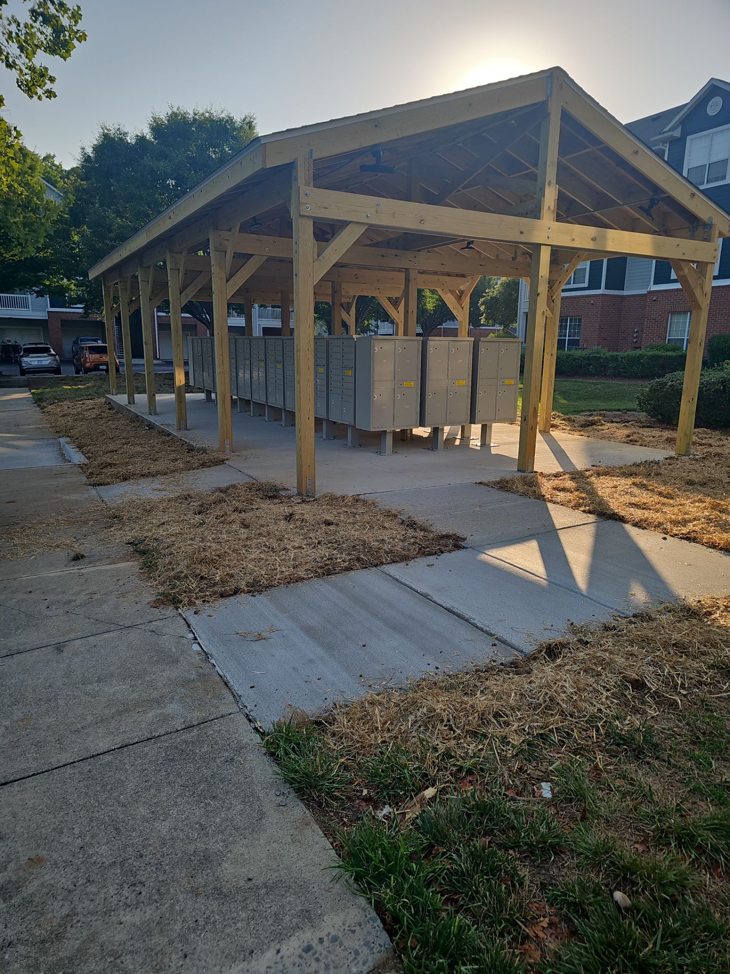 Custom Timber Frame Pavilion for Cluster Mailbox Units in Raleigh by Billy Weatherspoon Contractor