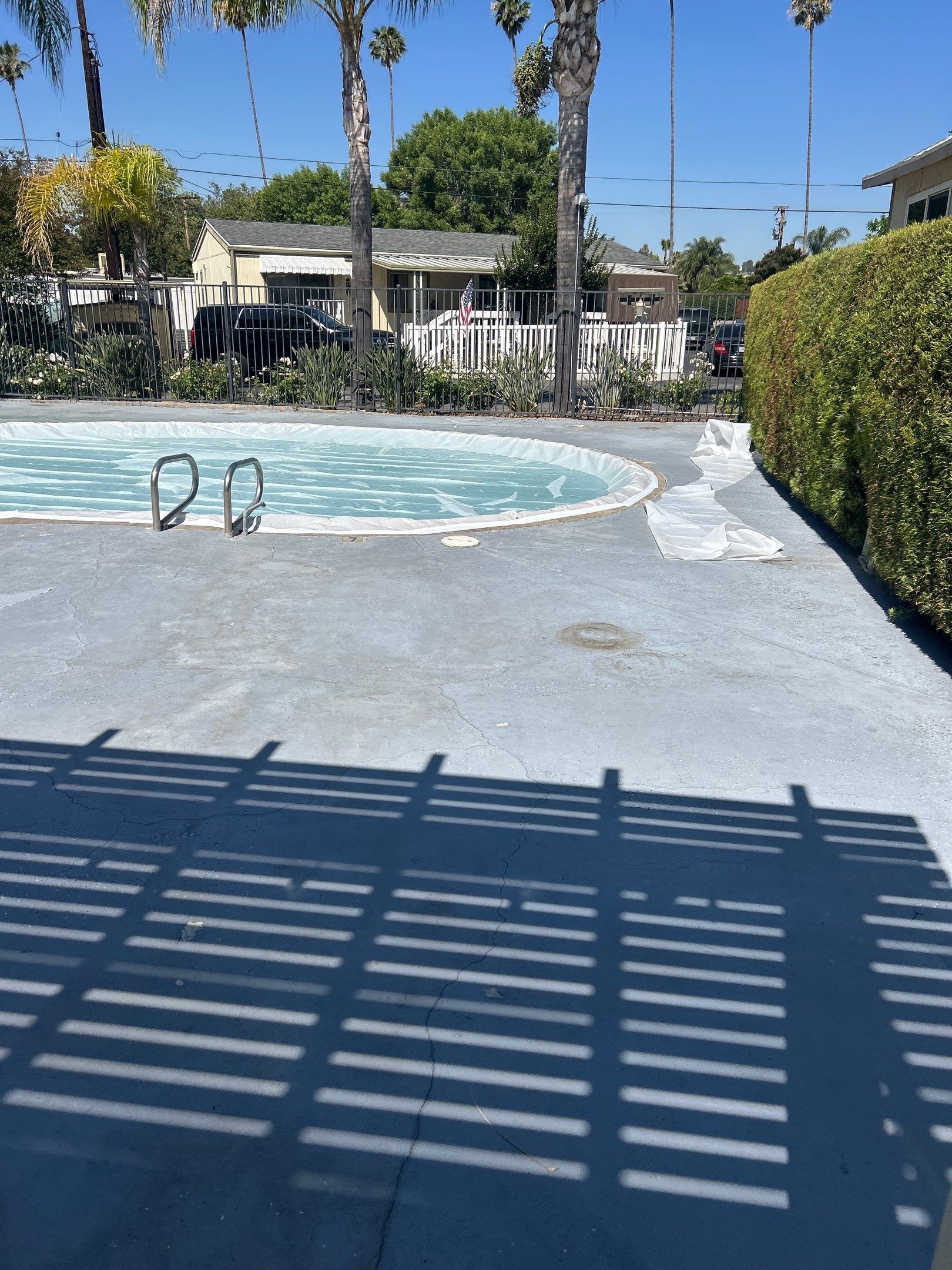 Sandblasting Paint Off Concrete Pool Deck In Rancho Cucamonga, CA by La Power Washing Inc