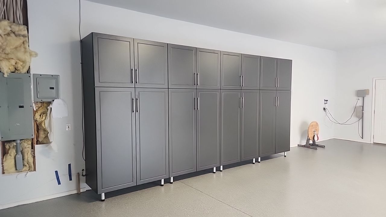 Garage Transformation using Canfield Hybrid & Grey Croc Cabinets by Croc Coatings, LLC