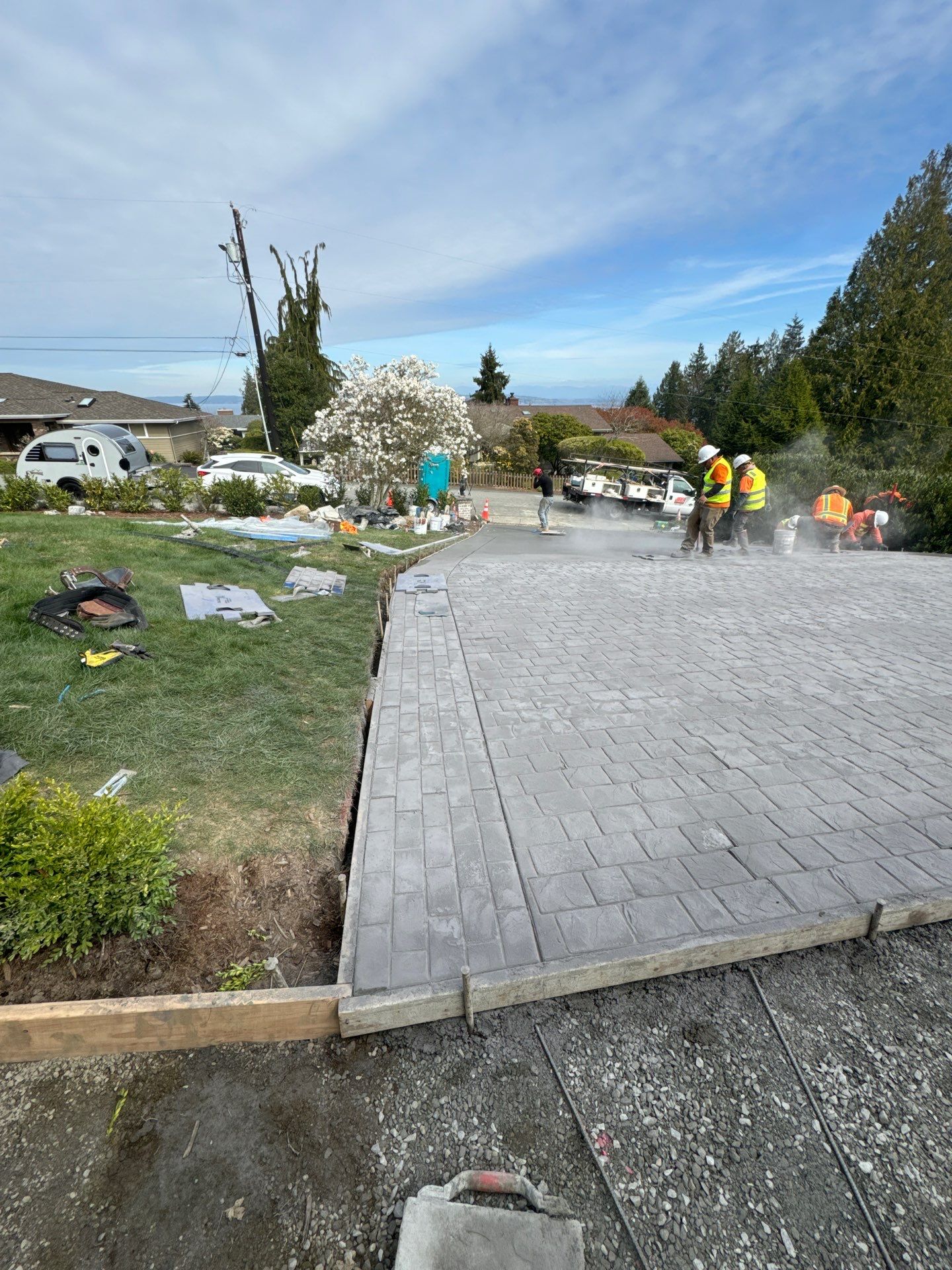 John | Stamped Concrete Driveway Makeover by Jireh Asphalt & Concrete Inc 