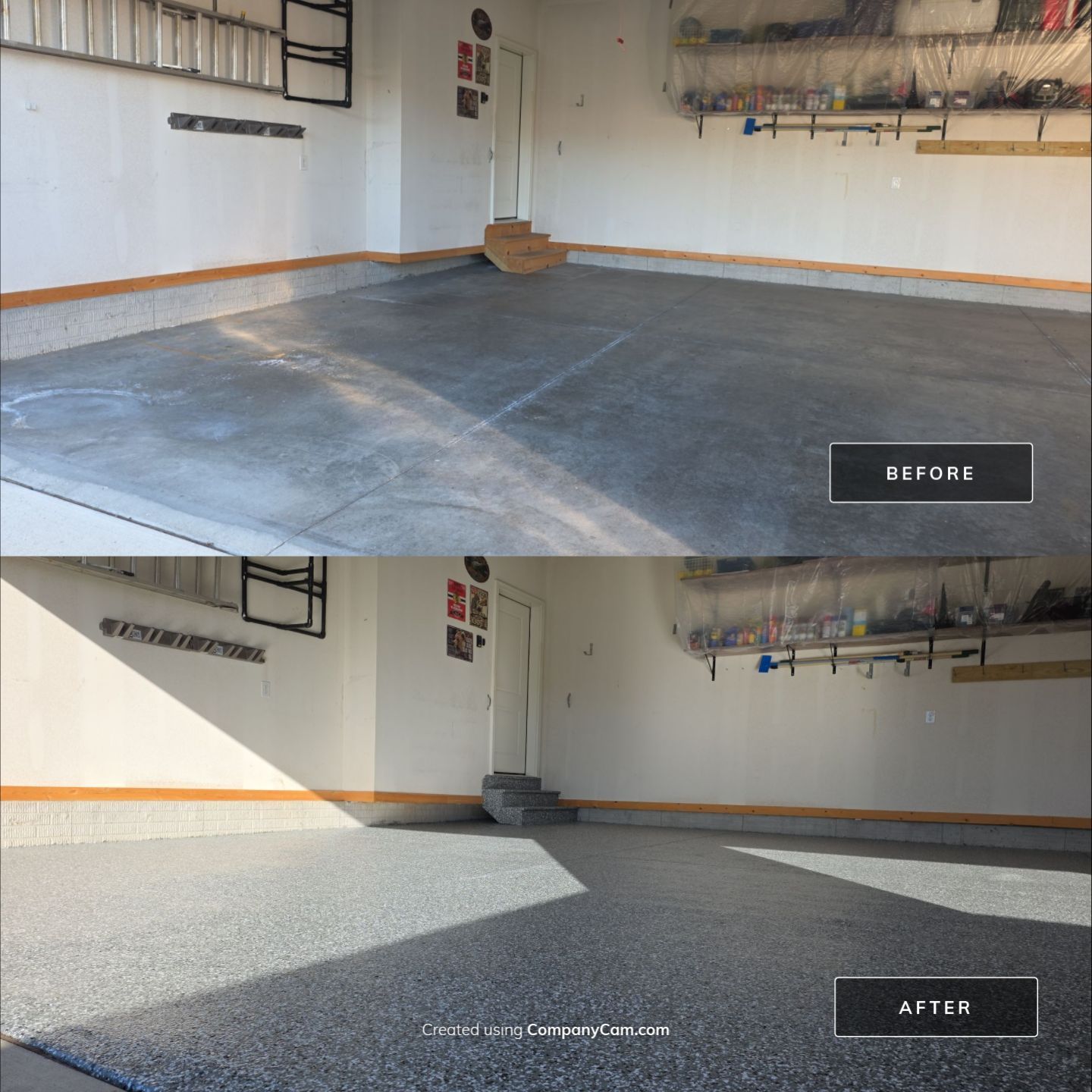 Garage Floor Coating with Smoke Flake by Revival Concrete Coatings, LLC