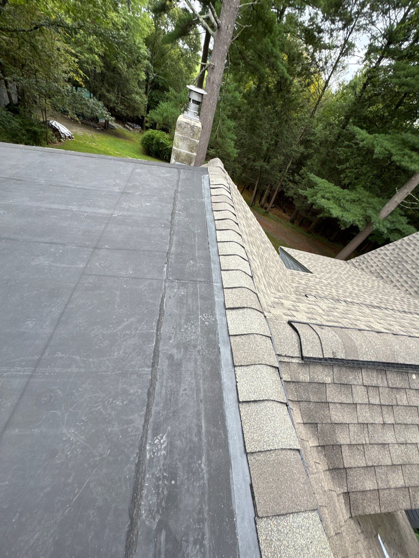 Roof Replacement & Dead Valley Repair in Kensington, NH | GAF Timberline Weathered Wood by Compass exteriors