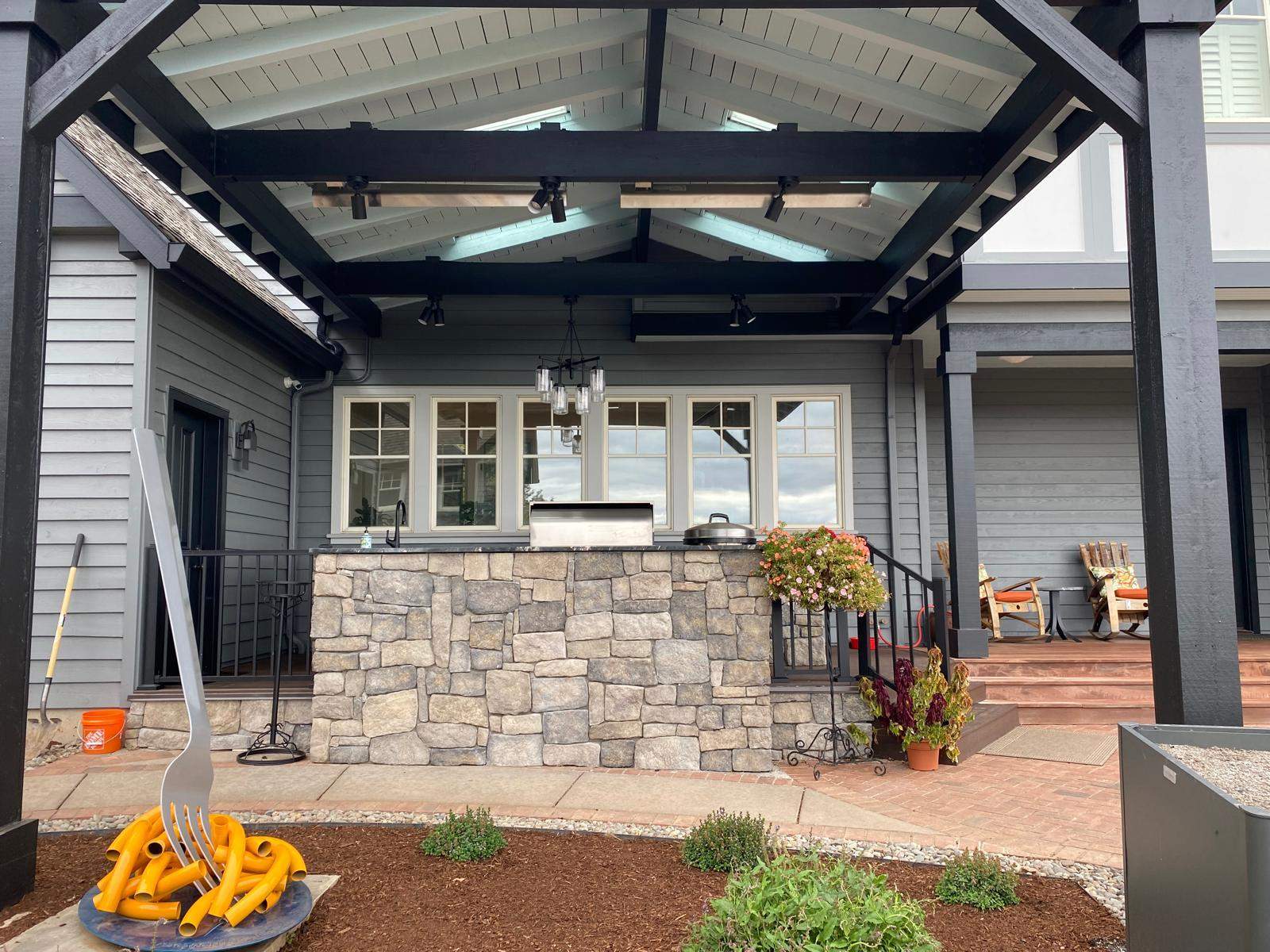 Custom Outdoor Kitchen and Timber-Framed Pavilion in Sherwood by American Made Construction 