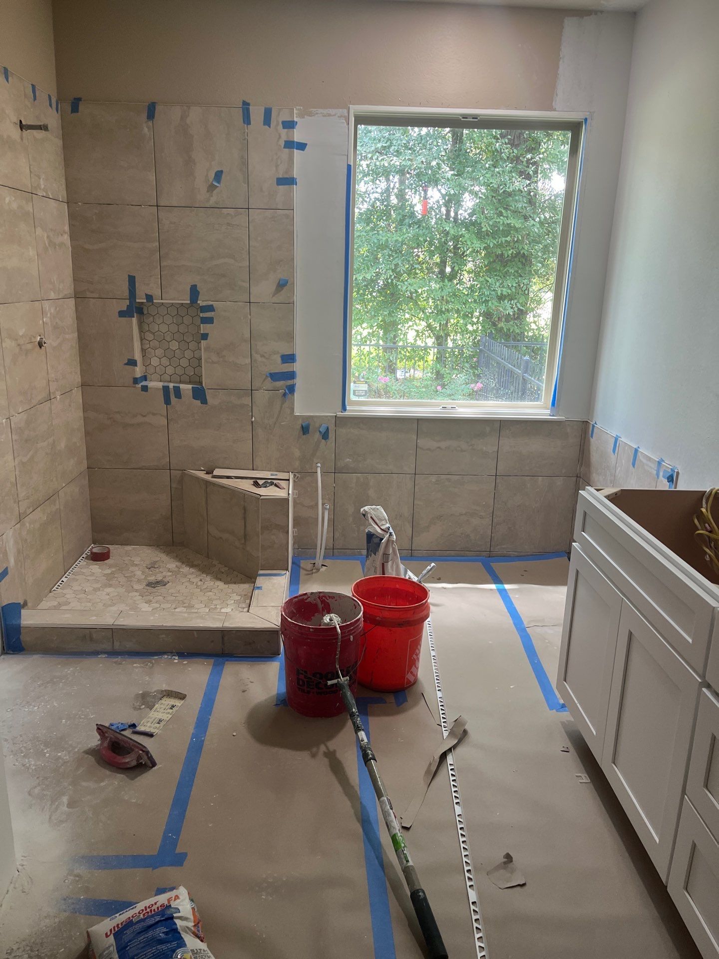 Bathroom Remodel using Water mitigation equipment by L&T General Contractors and Restoration INC