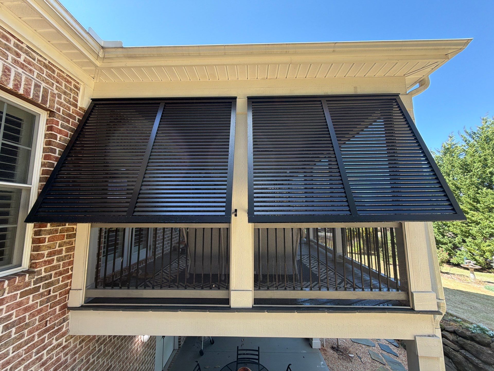 Patio exterior shutters in Greer, SC by Southern Traditions Window Fashions