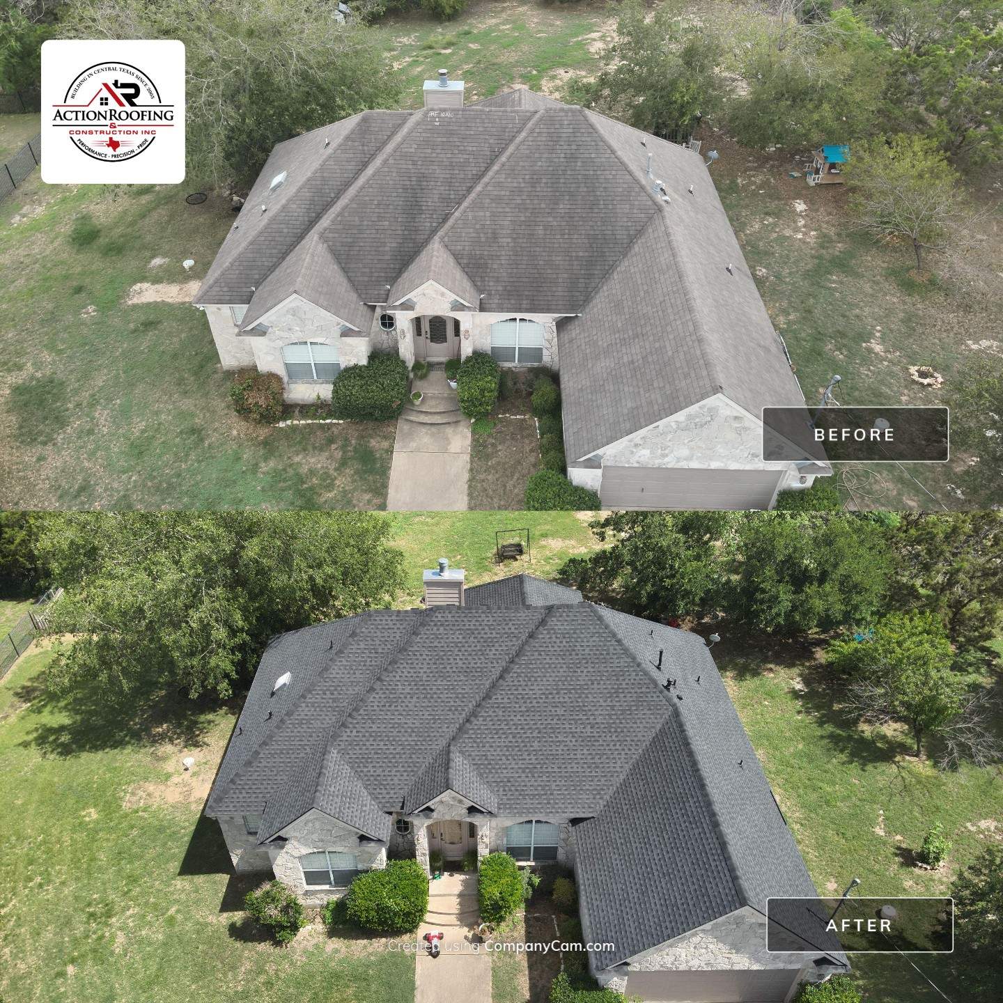 Residential Roof Replacement using GAF - HDZ - Charcoal by Action Exteriors Austin