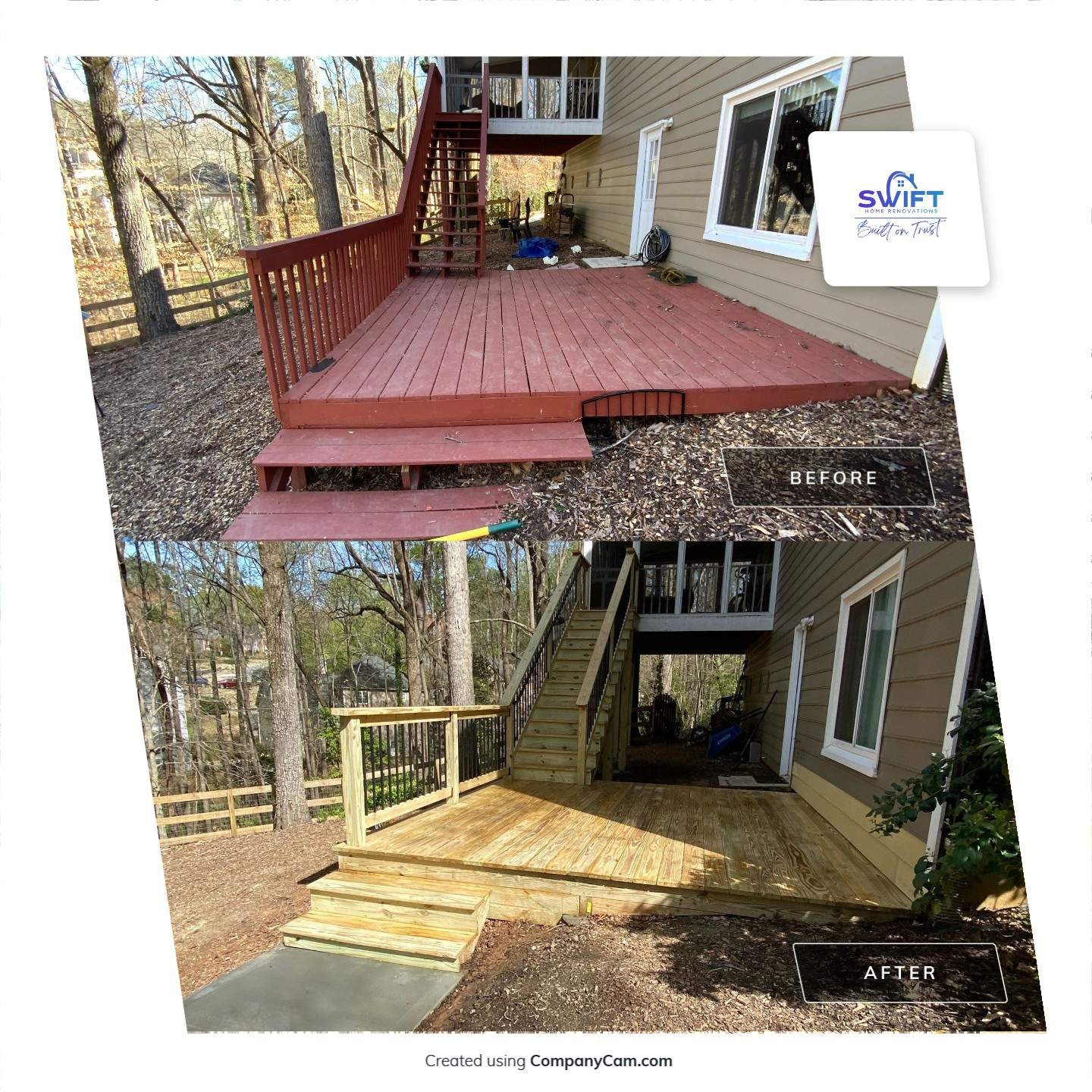 Pressure-Treated Wood Deck and Staircase Installation in Kennesaw by Swift Home Renovations 