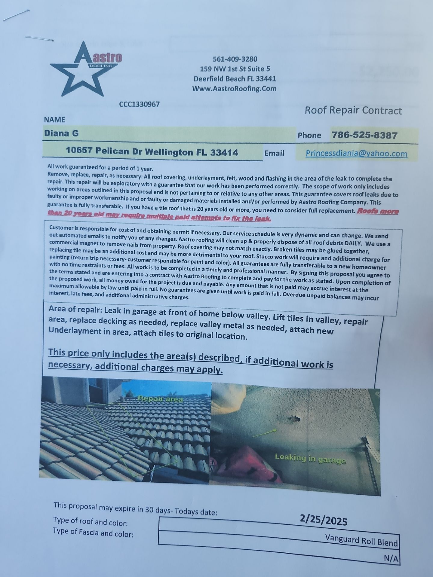 Vanguard Roll Tile Roof Repair in Wellington, FL by Aastro Roofing