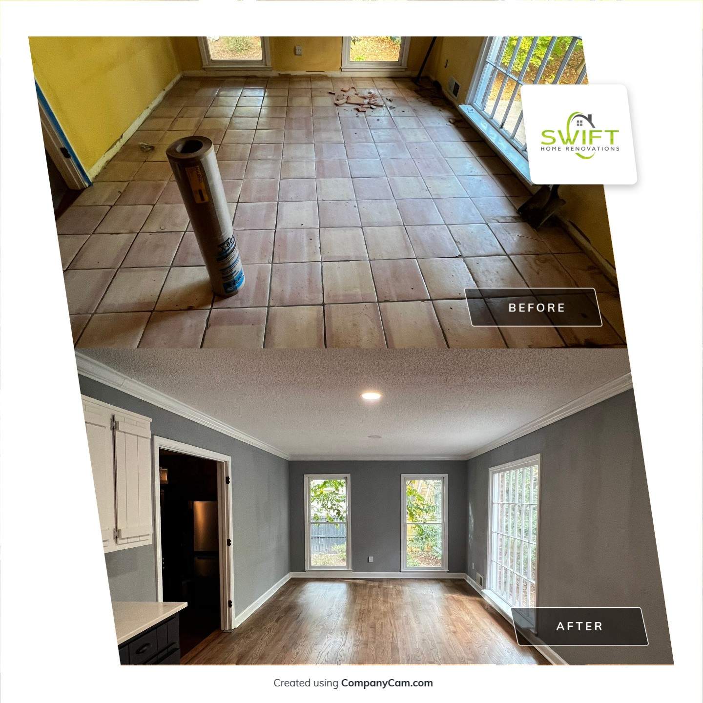 Kitchen and Living Area Renovation Featuring Hardwood Flooring in Smyrna by Swift Home Renovations