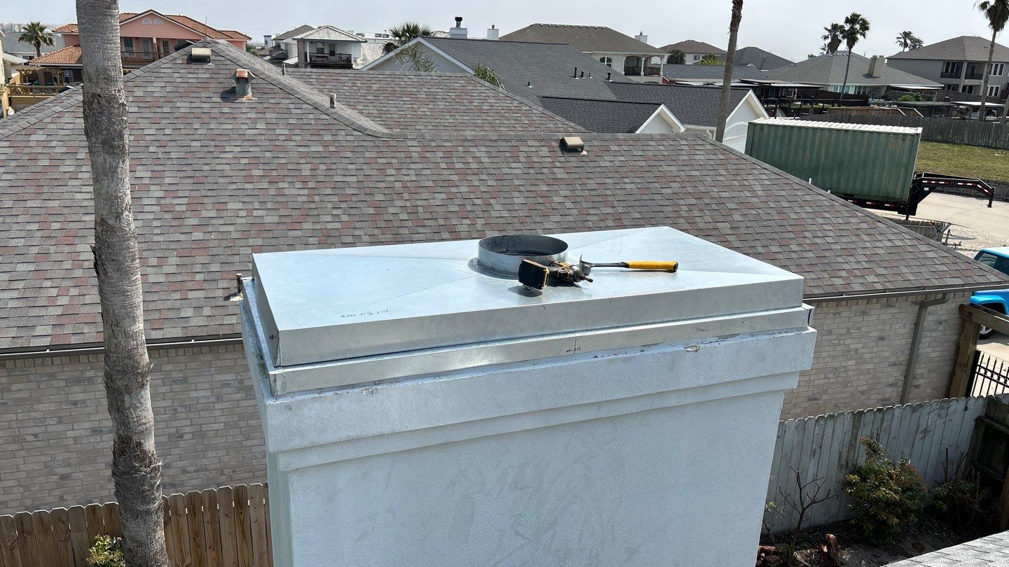 Residential Roofing Repair using Galvanized Chimney Cap & Chase by Lighthouse Roofing
