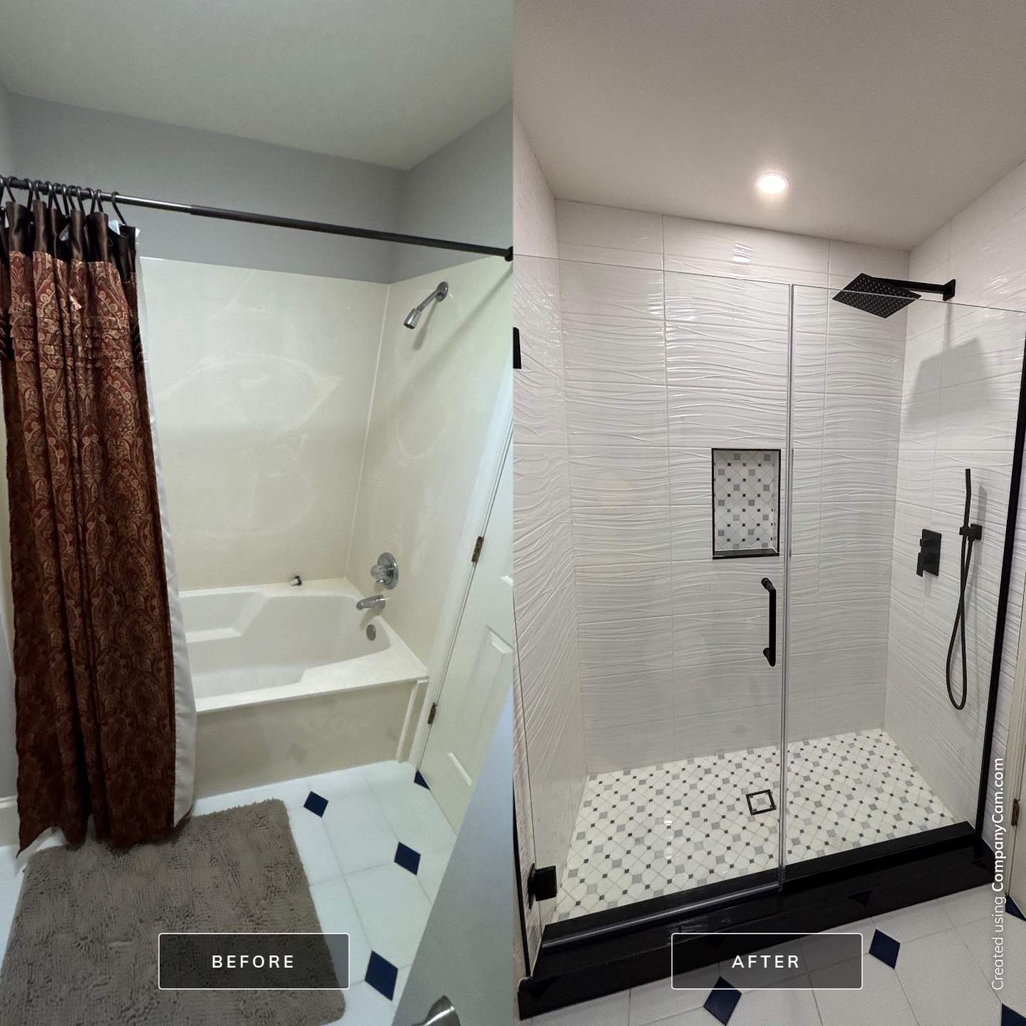 Tub to walk-in shower conversion using Glass door by Prudencio
