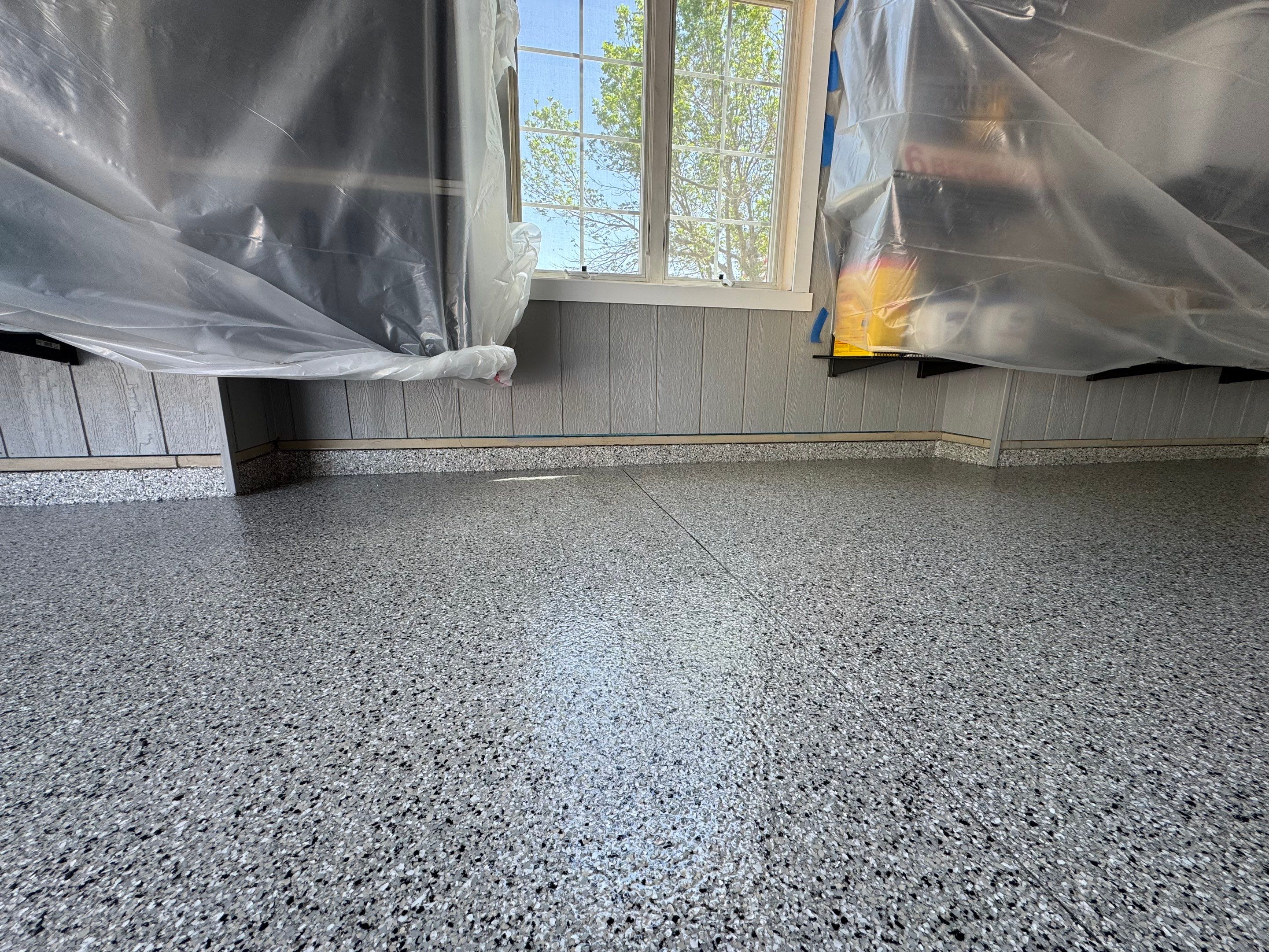 High-Gloss Grey Epoxy Floor Coating for Inwood Garage by Select Painting, Coatings & Garage Cabinets