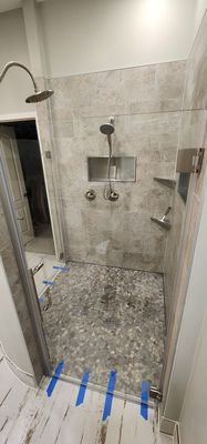 Full bathroom with giant shower AND doggy shower