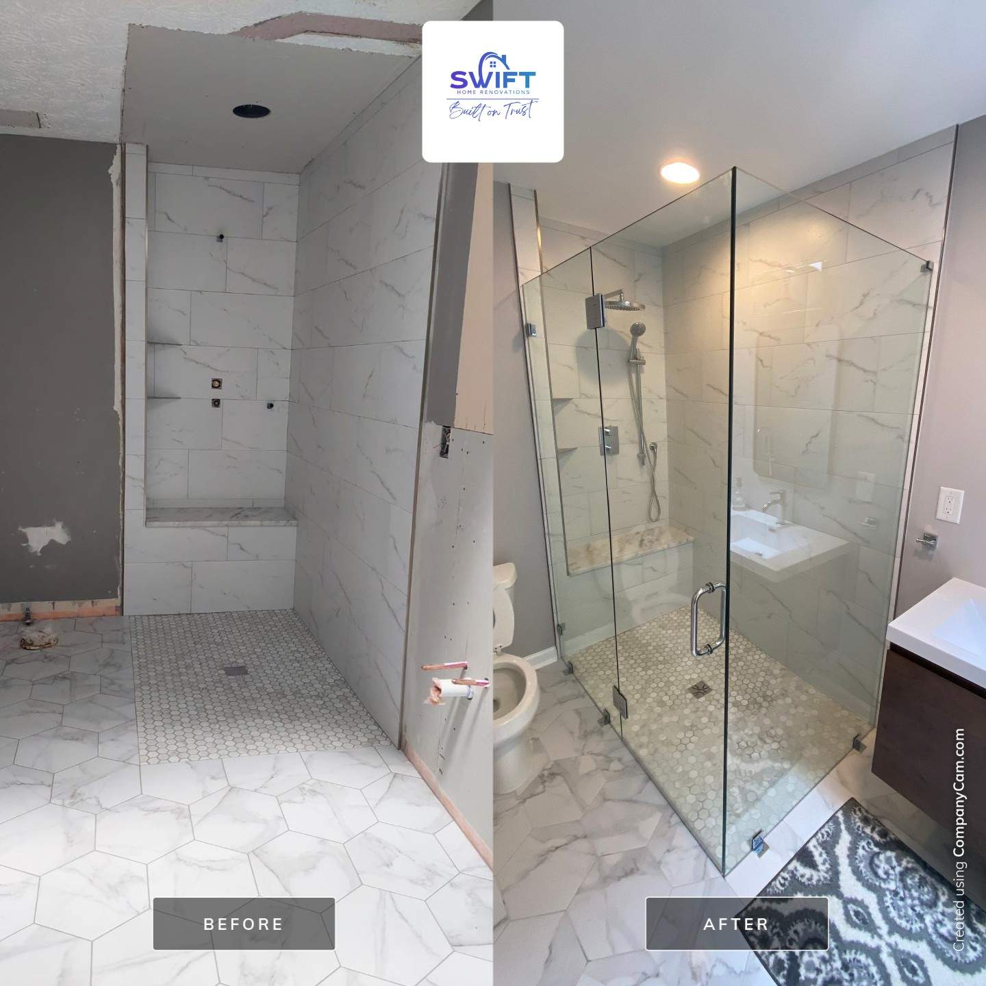 Luxury Bathroom Remodel with Marble Tiles in Kennesaw by Swift Home Renovations 