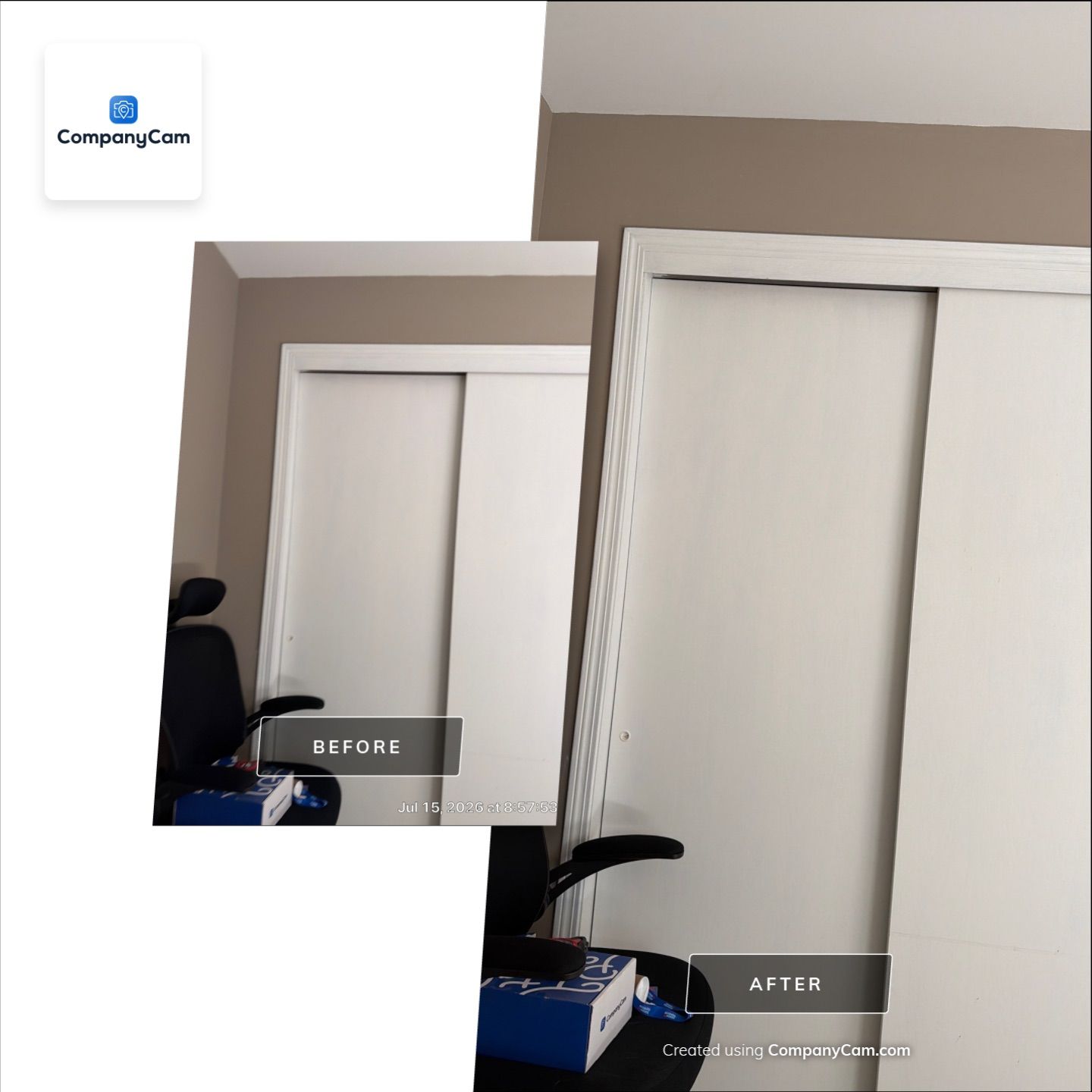 Closet Door Alignment and Interior Surface Repairs in Oconomowoc by CompanyCam Sales Demo