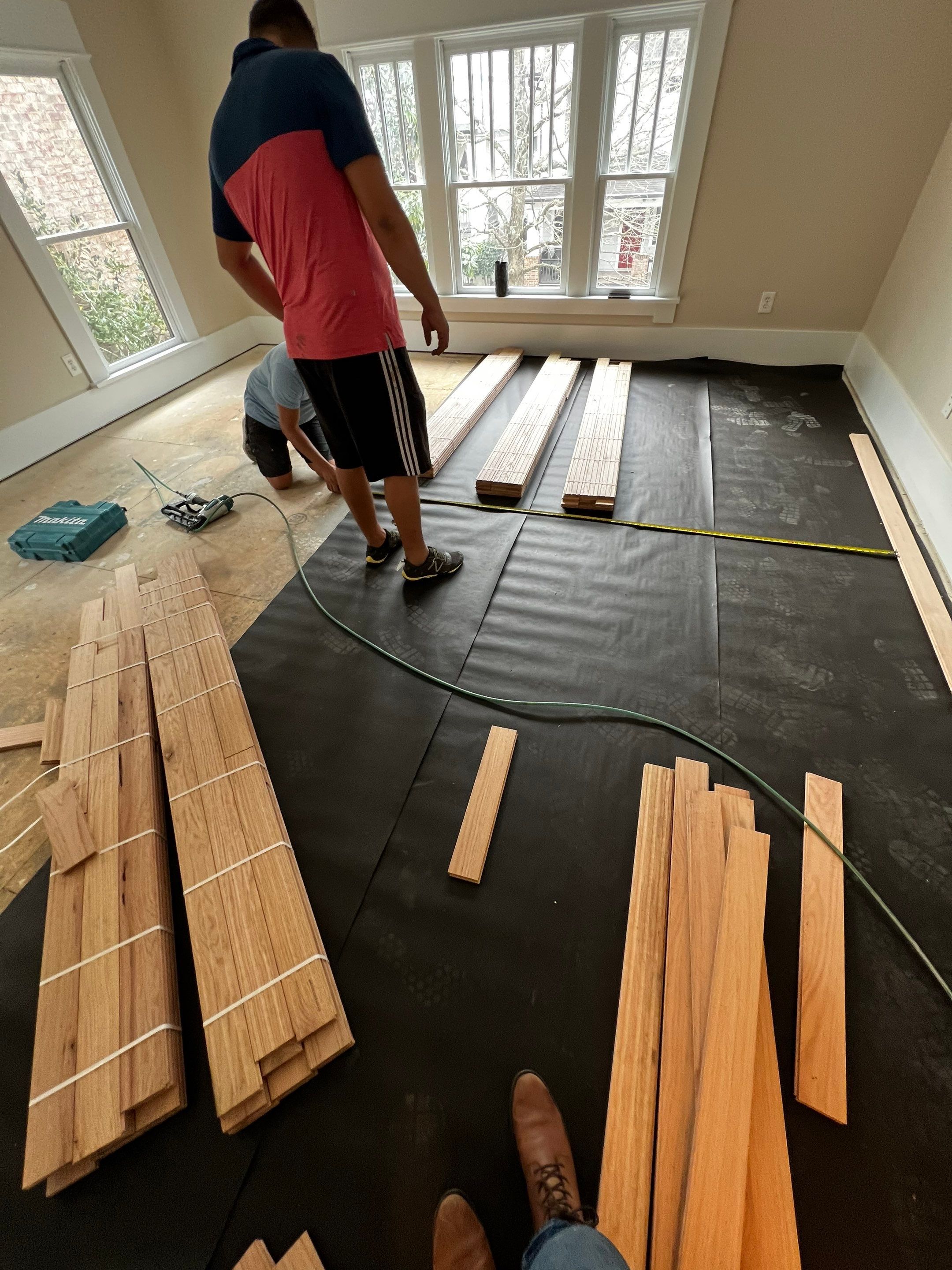 Upstairs Hardwood Flooring Installation and Custom Staining in Atlanta by Swift Home Renovations