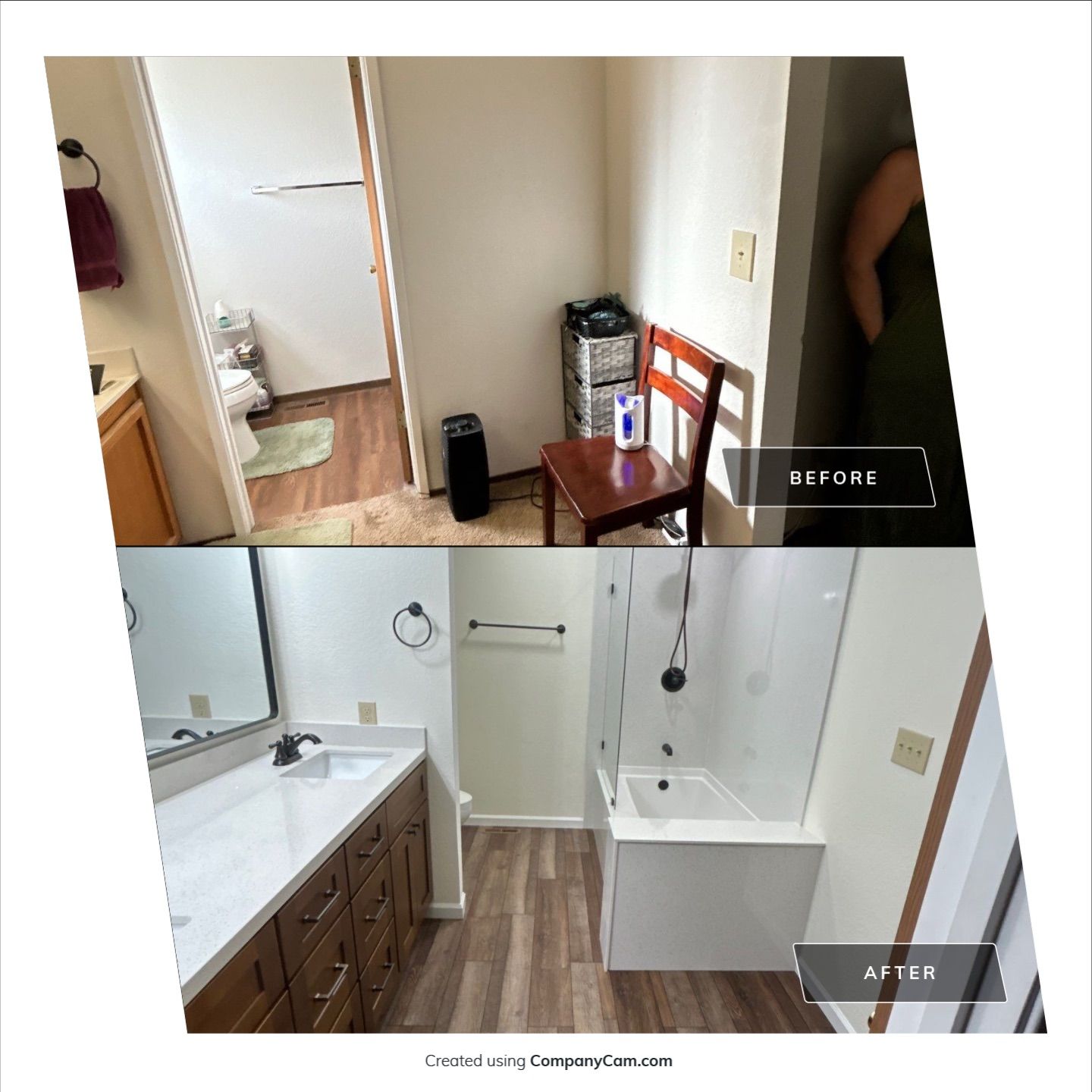 Bathroom Remodel with Double Vanity and Quartz Counters in Vacaville by H4H Remodeling and Repairs Inc.
