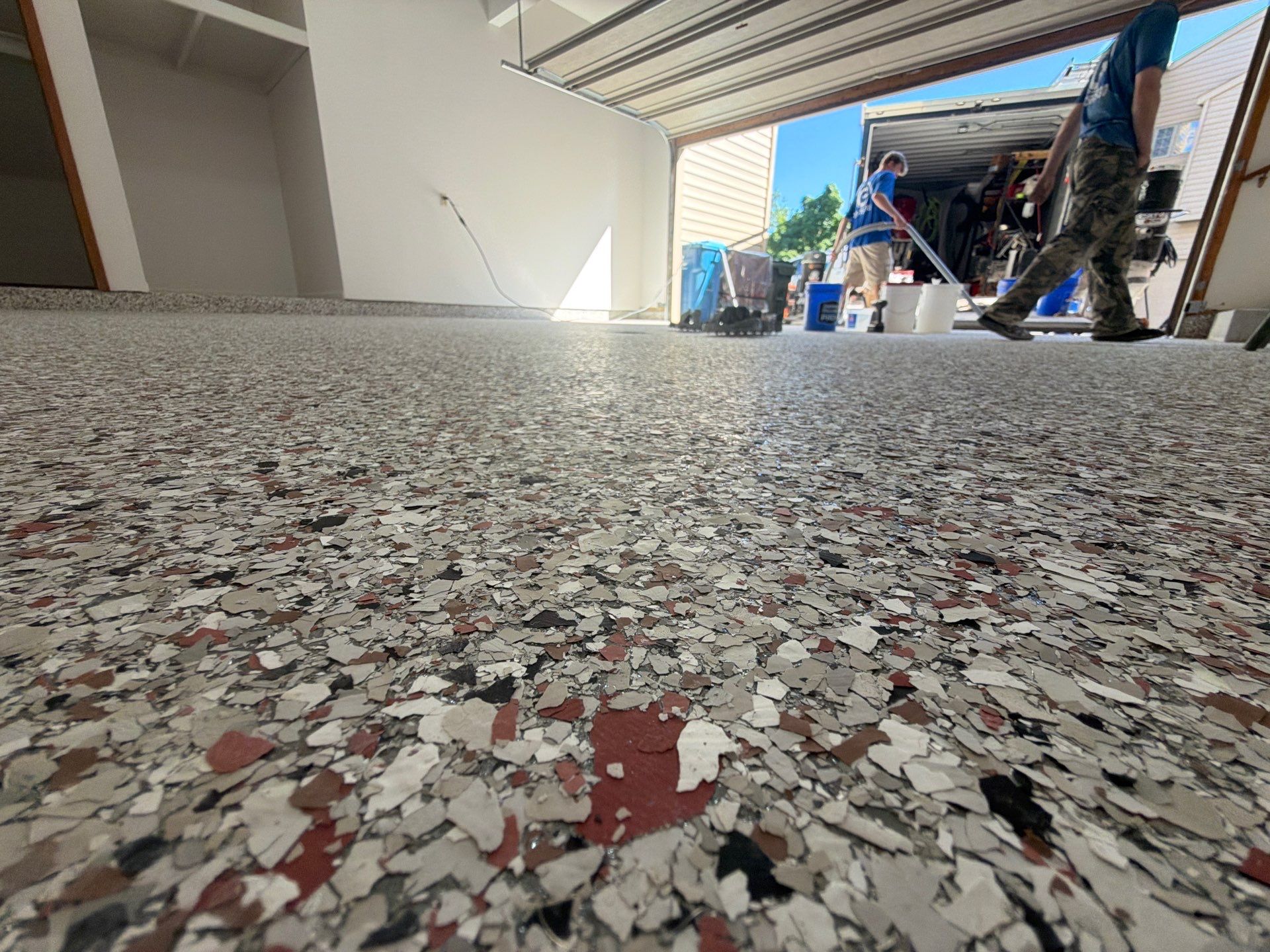 Custom Epoxy Flake Floor Coating and Ceiling Repair in Muskegon by Gordon Painting