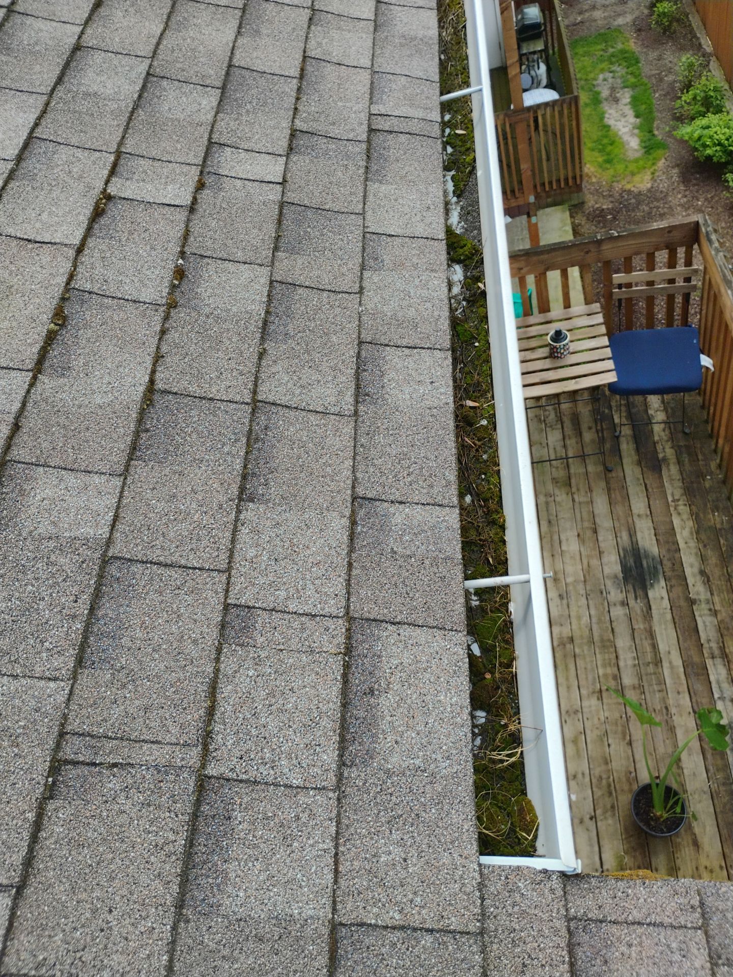 Commercial gutter cleaning Eugene before photo with filled gutters