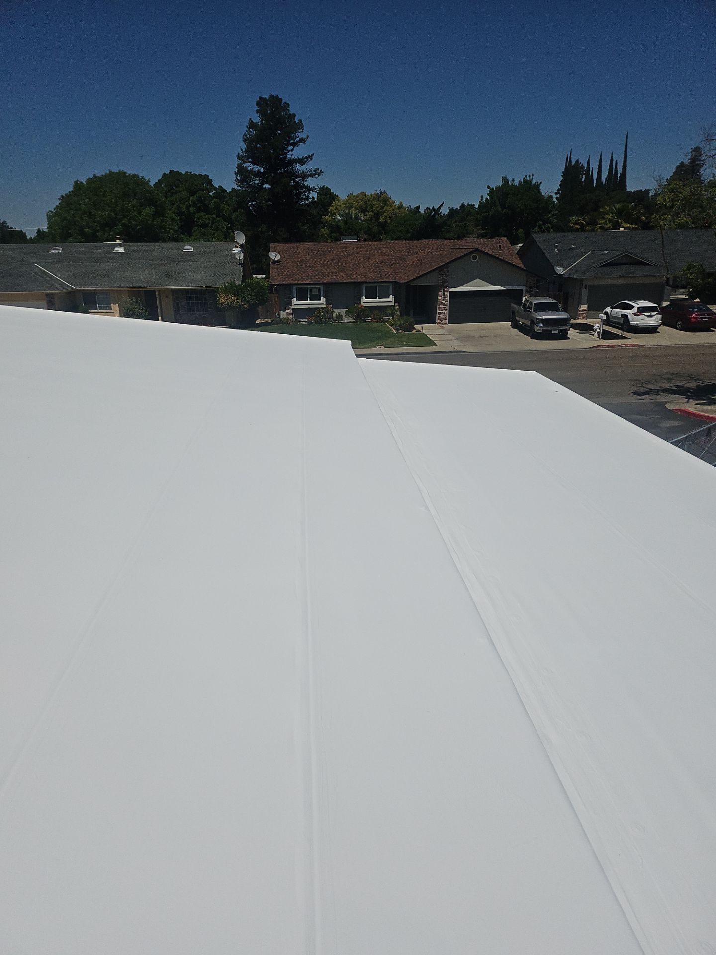 Single-ply restoration system using Benchmark/PUMA XL coatings over TPO single-ply roofing by Straight Edge Roofing Inc