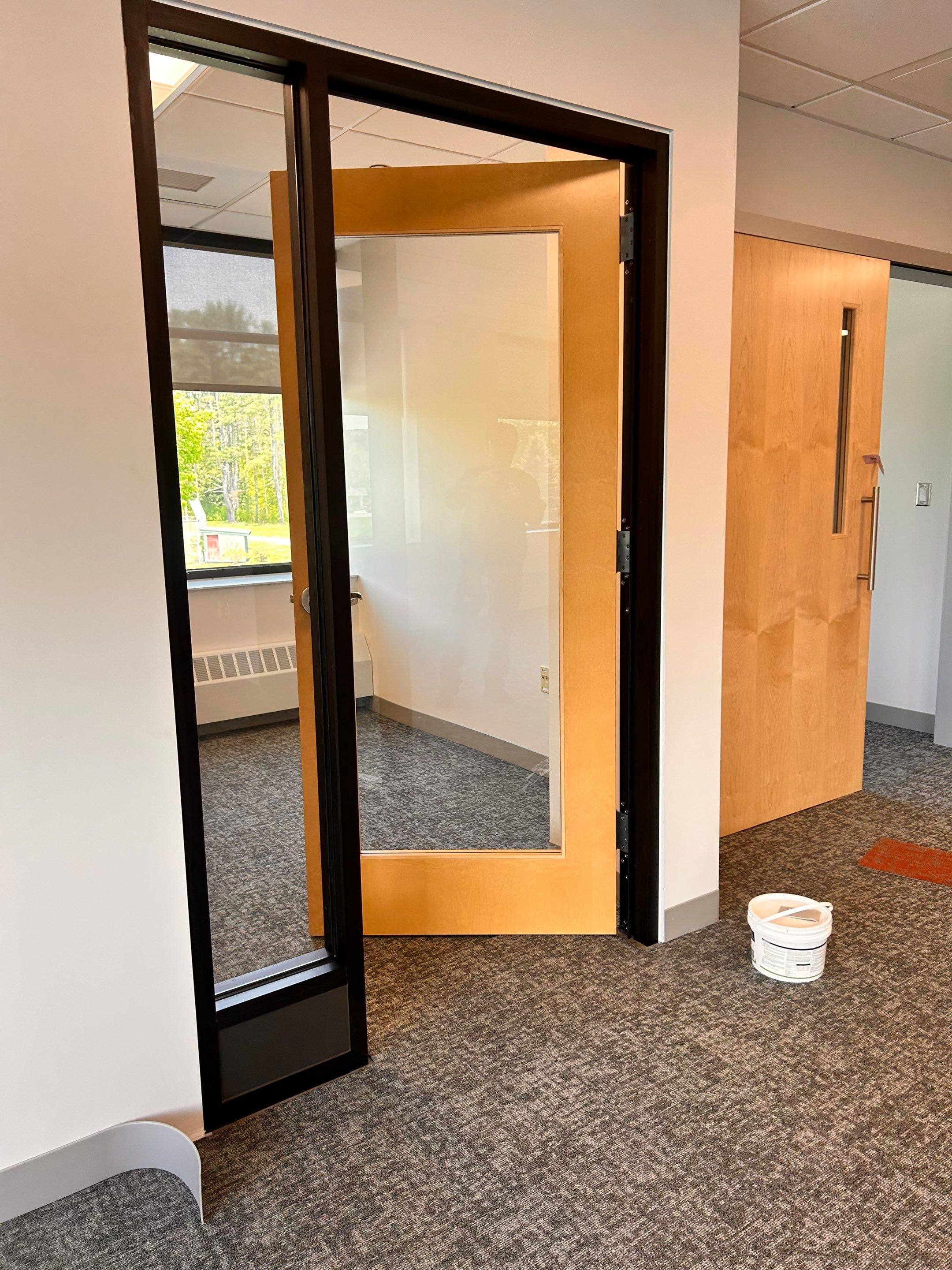 Aluminum Door Frame with Sidelite and Tempered Glass by Cheshire Glass Company