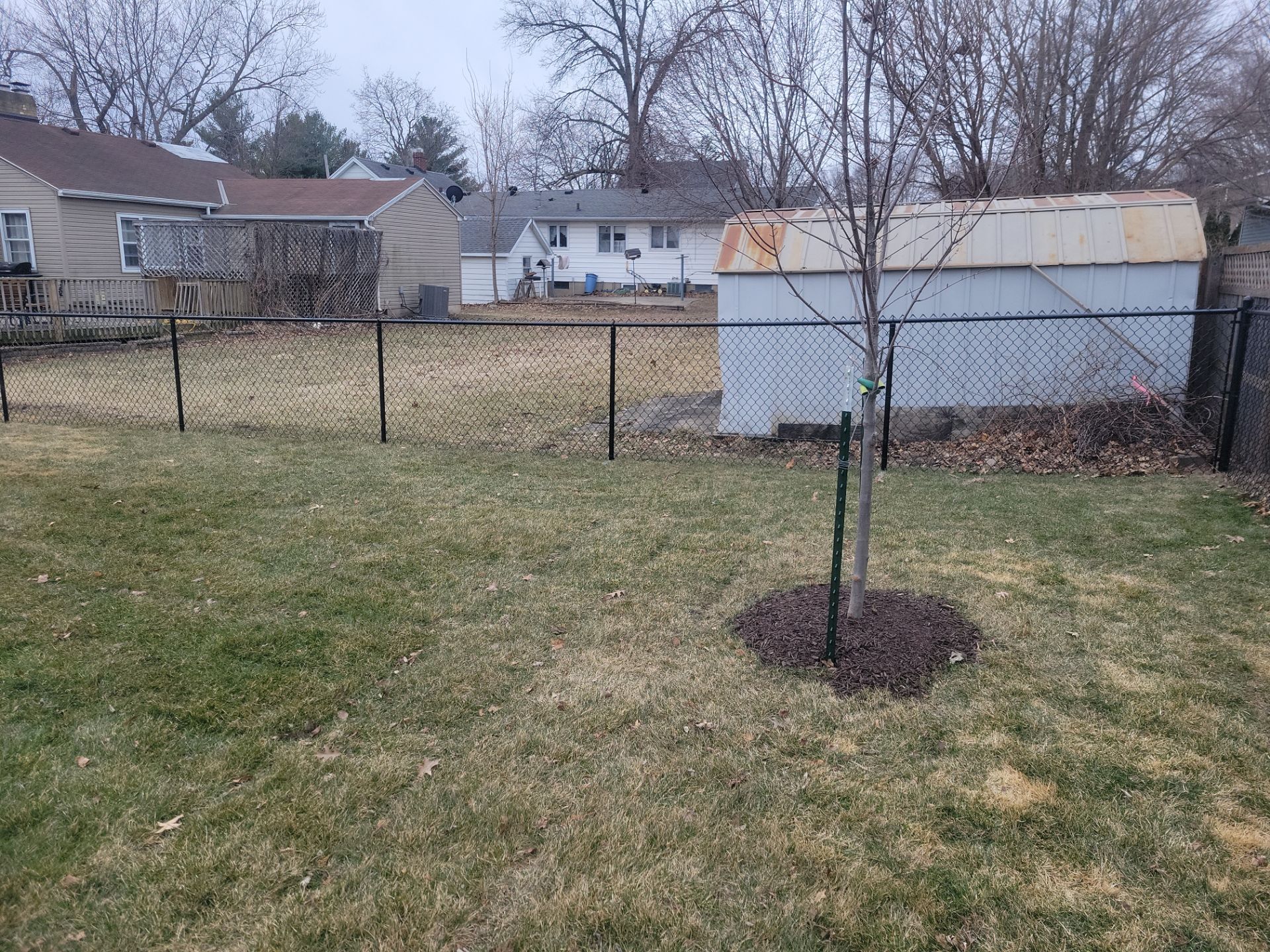 Black Chain Link Backyard Fence and Gate Installation in Cedar Falls by Perfect Picket Fence and Stain