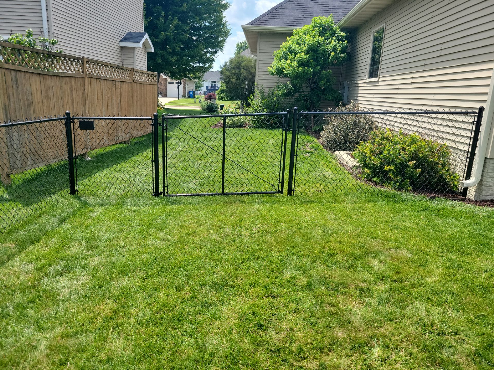 Black Vinyl Coated Chain Link Fence Installation in Cedar Falls by Perfect Picket Fence and Stain